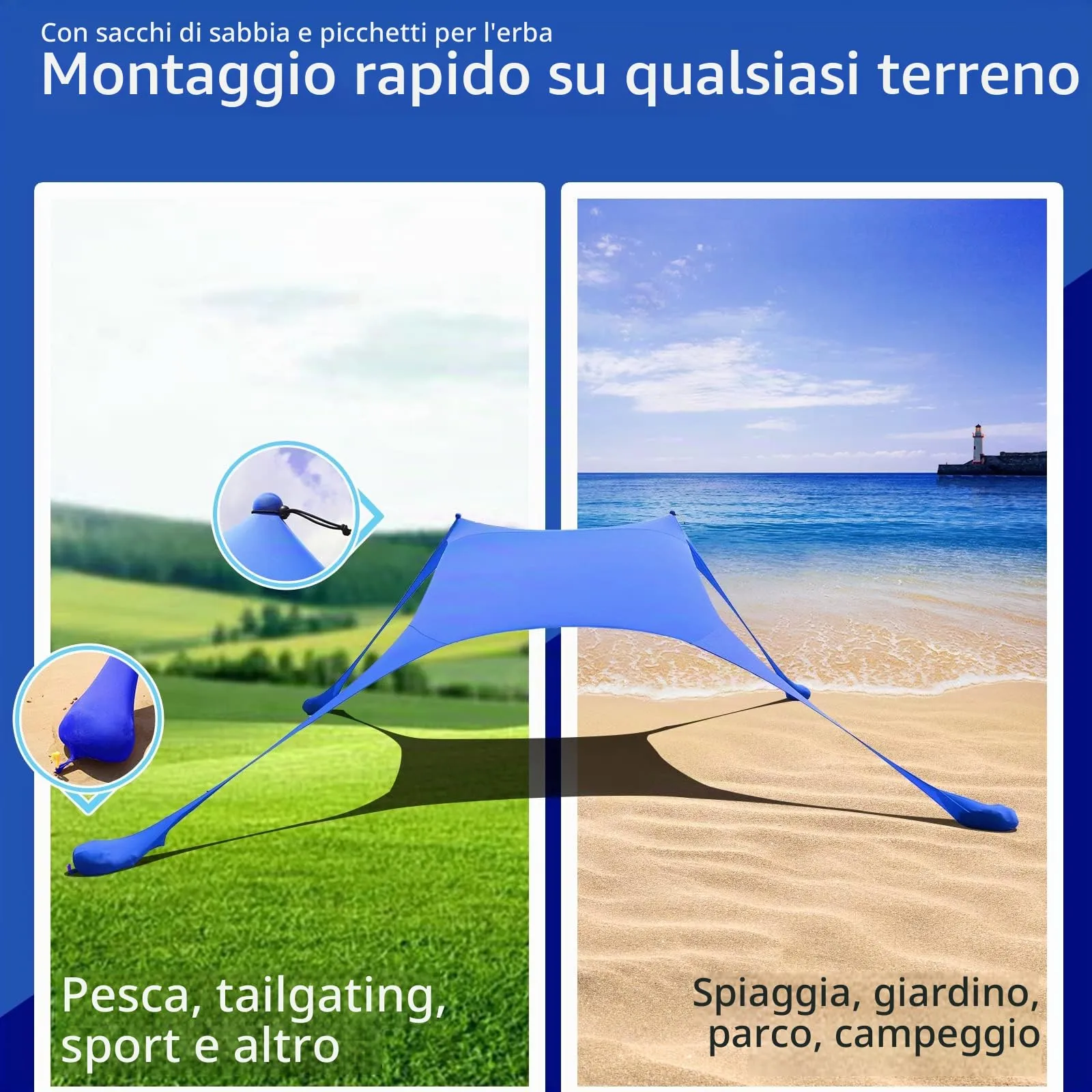 CUUPO Tenda da spiaggia UPF50+, 200x210x200cm, Blu Reale - immagine 5