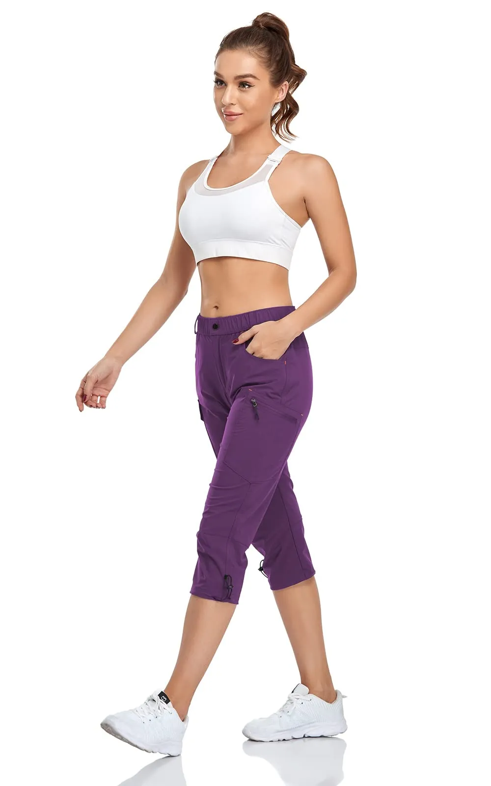 GymBrave Pantaloni Trekking Donna Cargo Capri 3/4 Estivi, Viola, XXL - immagine 3