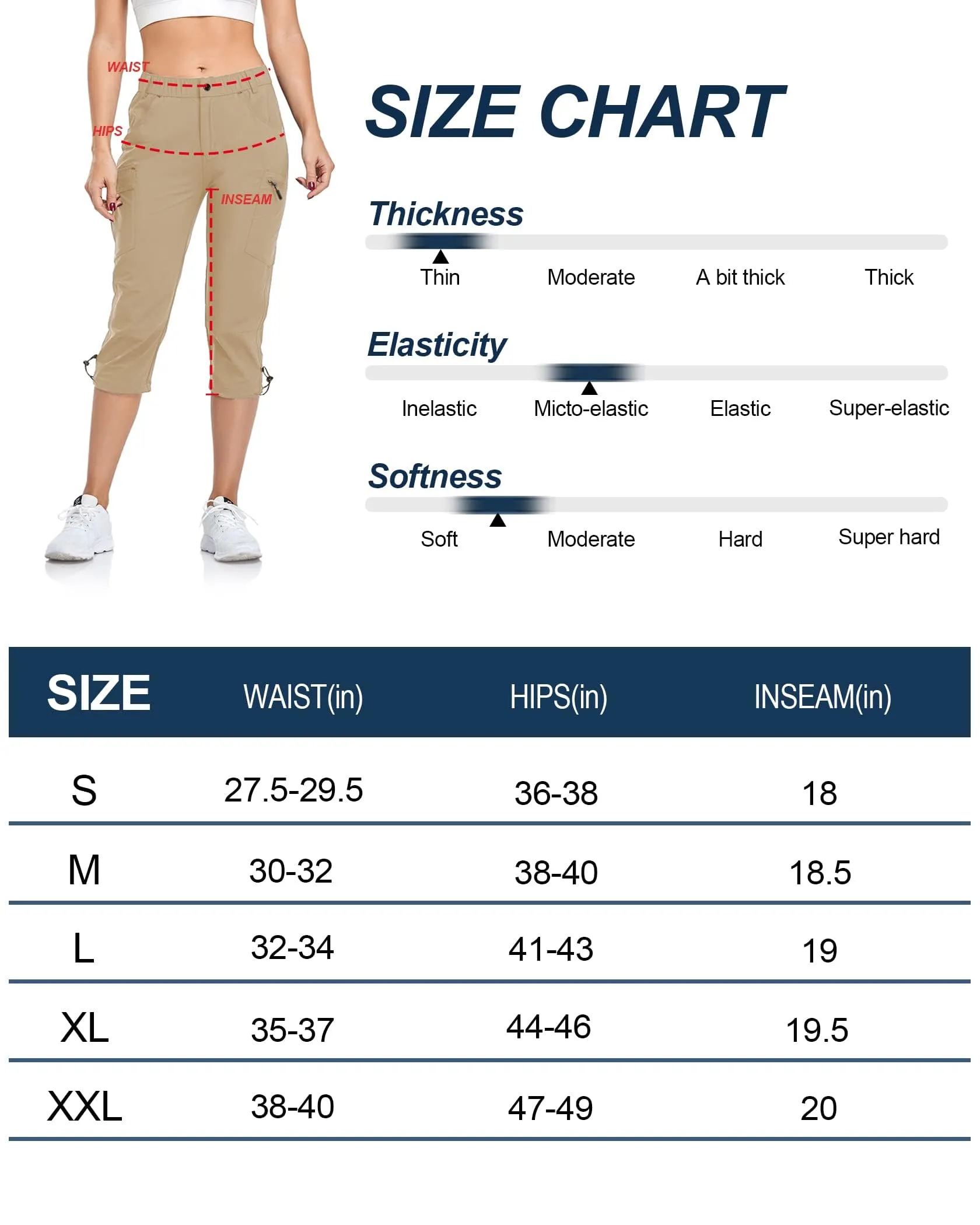 GymBrave Pantaloni Trekking Donna Cargo Capri 3/4 Estivi Kaki XXL - immagine 6