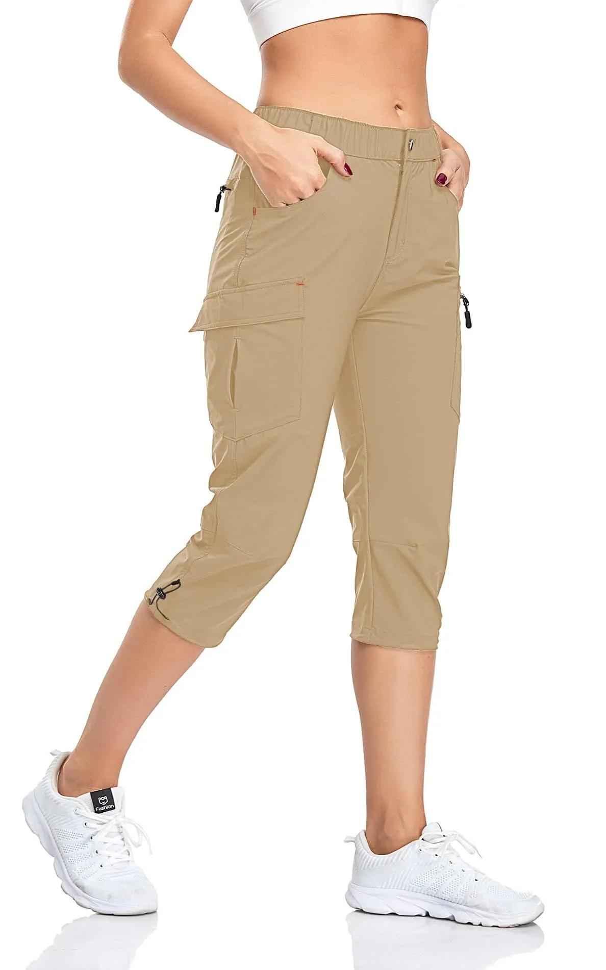 GymBrave Pantaloni Trekking Donna Cargo Capri 3/4 Estivi Leggeri, Kaki, S - immagine 1