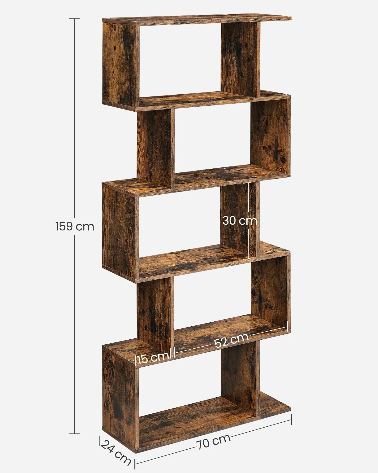 VASAGLE Custos Libreria a 5 Scomparti a Zigzag, Marrone Vintage LBC62BX - immagine 3