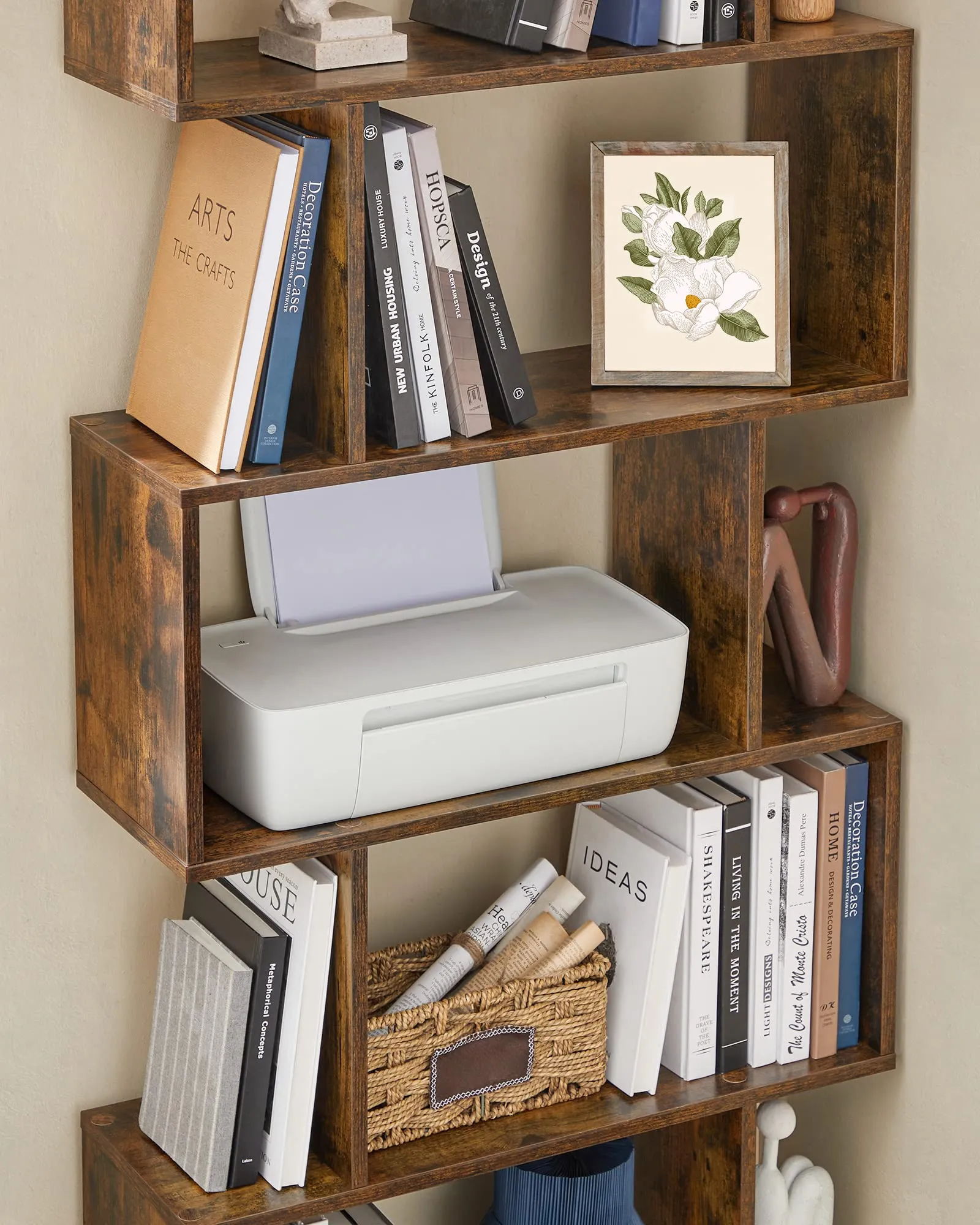 VASAGLE Custos Libreria a 5 Scomparti a Zigzag, Marrone Vintage LBC62BX - immagine 4