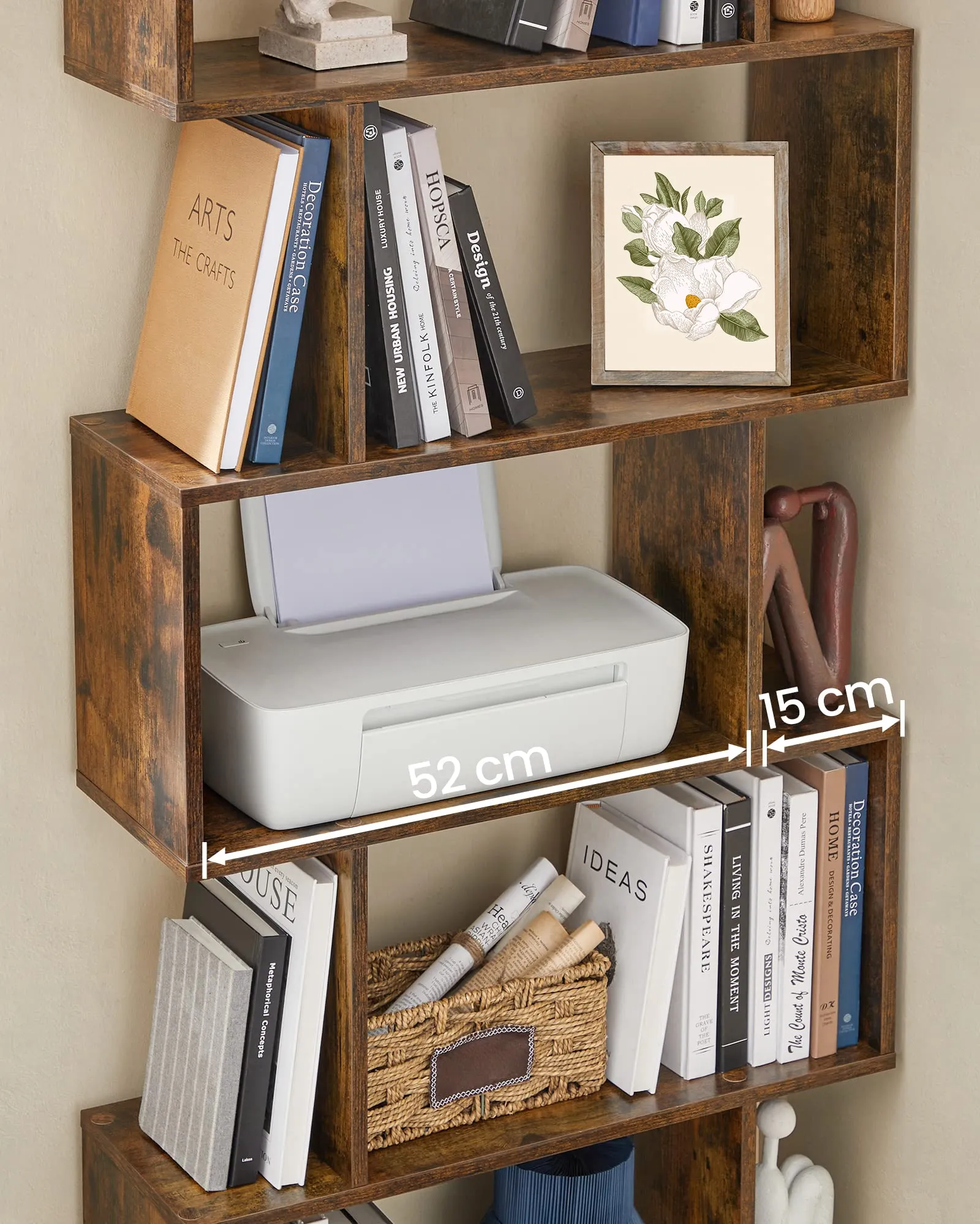 VASAGLE Custos Libreria a 5 Scomparti a Zigzag, Marrone Vintage LBC62BX - immagine 5