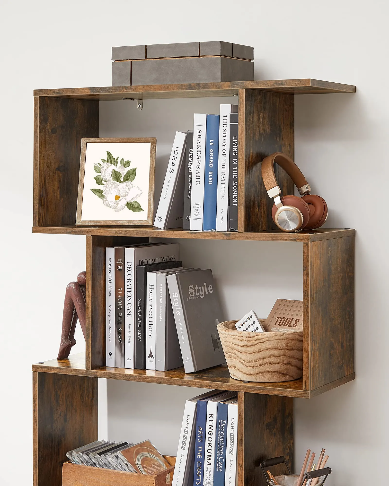 VASAGLE Custos Libreria a 5 Scomparti a Zigzag, Marrone Vintage LBC62BX - immagine 6