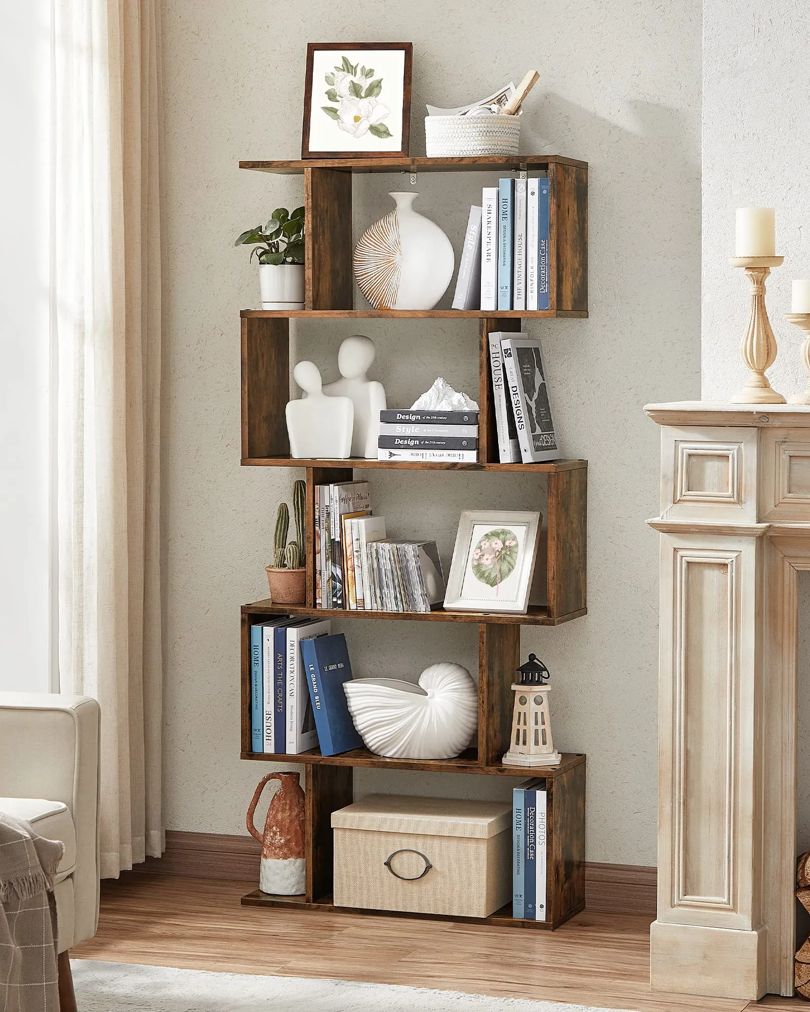 VASAGLE Custos Libreria a 5 Scomparti a Zigzag, Marrone Vintage LBC62BX - immagine 7