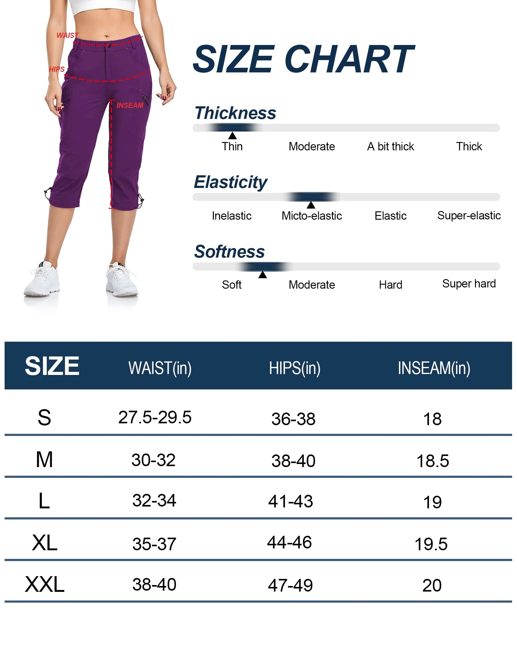 GymBrave Pantaloni Trekking Donna Cargo Capri 3/4 Estivi, Viola L - immagine 6