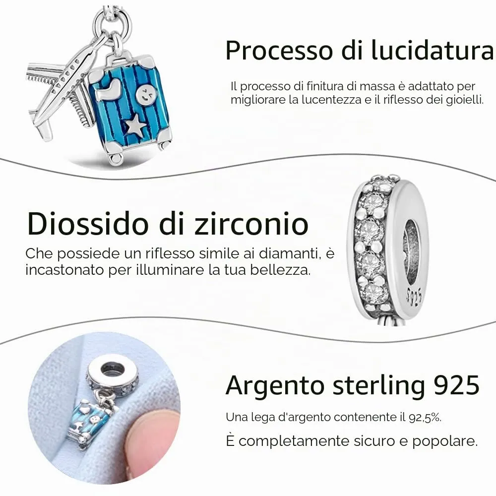 Pandach Bead Charm Ciondolo Argento Sterling 925 con Cubic Zirconia per Braccialetti e Collane Europei - immagine 4