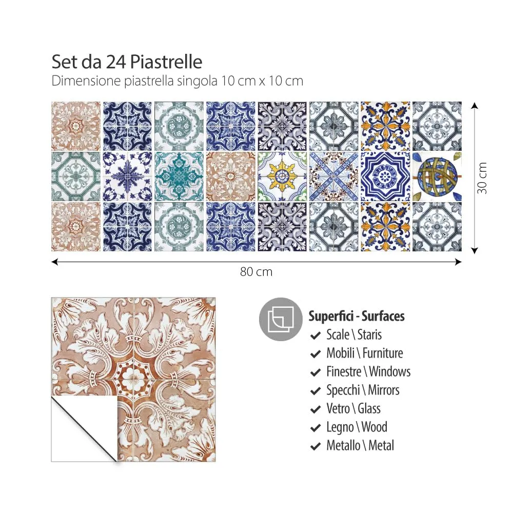 RE-COVERTILES Adesivi Piastrelle in PVC per Cucina e Bagno, 24 Pz 10x10 cm, PS00004 - immagine 3