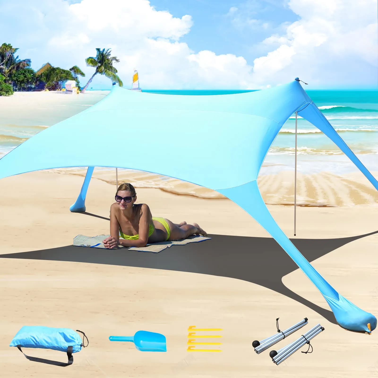 CUUPO Tenda da Spiaggia 2,1 x 2,1 m con Protezione UV UPF50+, Blu - immagine 1