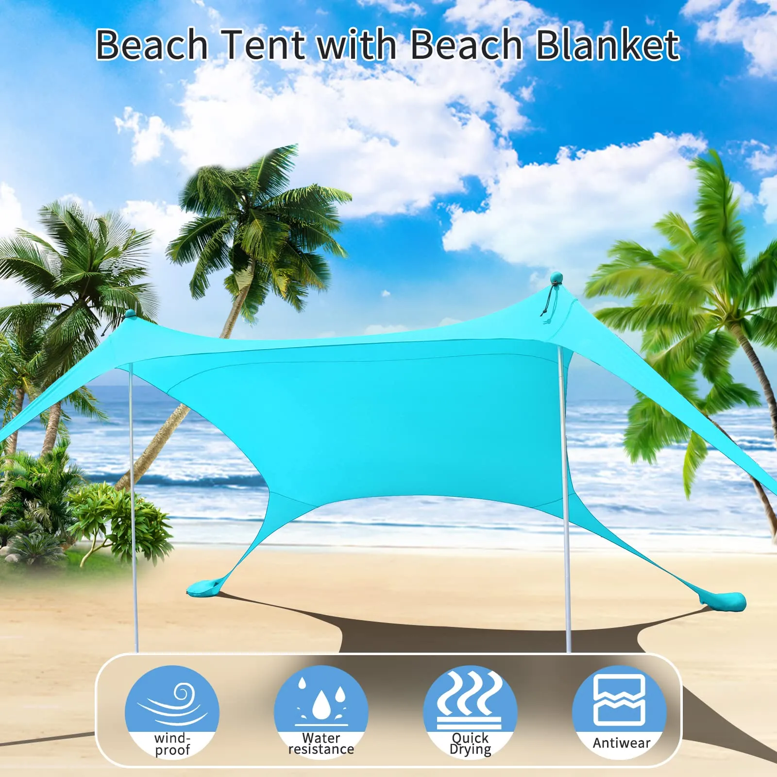 CUUPO Tenda da Spiaggia 2,1 x 2,1 m con Protezione UV UPF50+, Blu - immagine 2