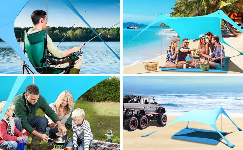 CUUPO Tenda da Spiaggia 2,1 x 2,1 m con Protezione UV UPF50+, Blu - immagine 7