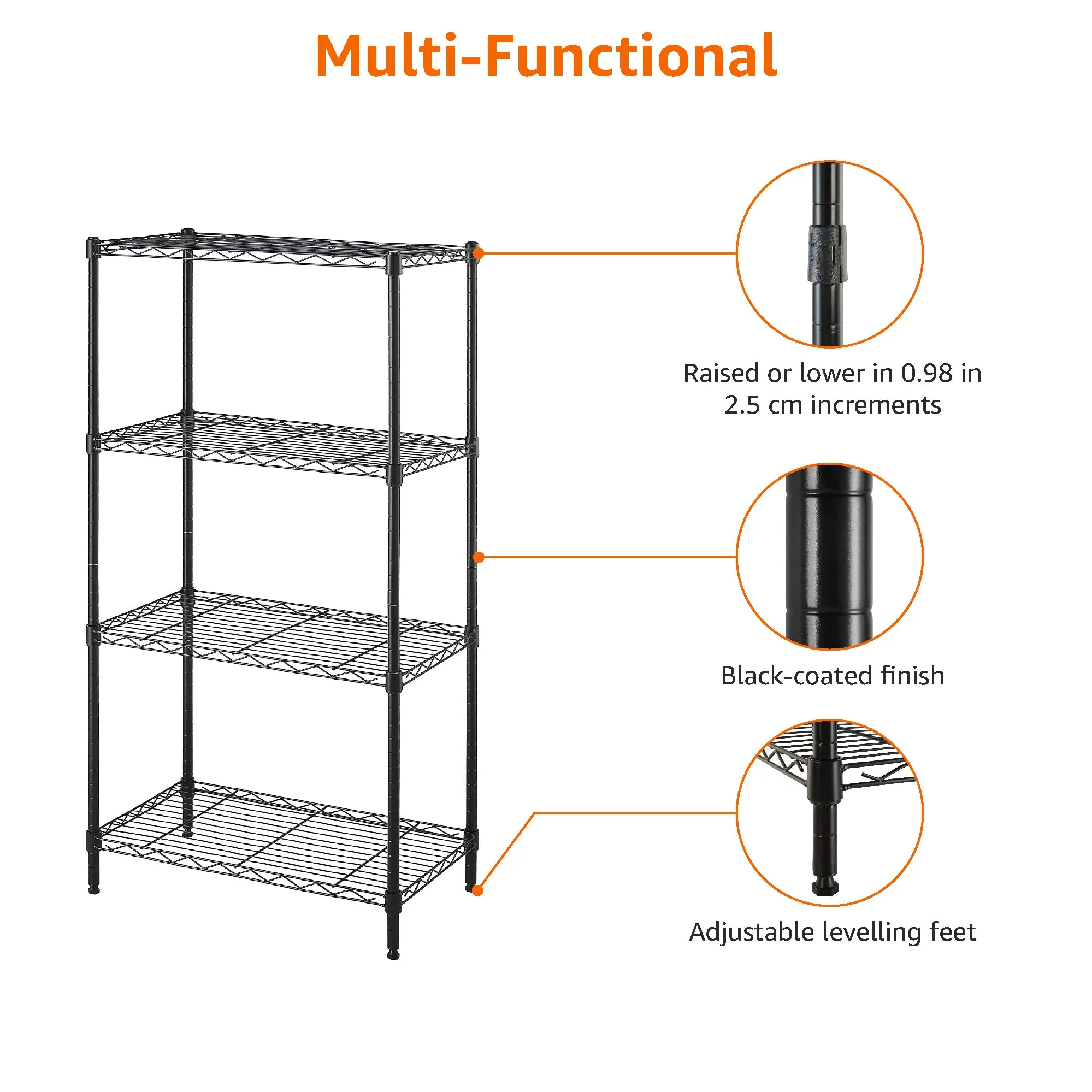 Amazon Basics Scaffaliera a 4 ripiani, Nero, 34 x 59 x 122 cm - immagine 5