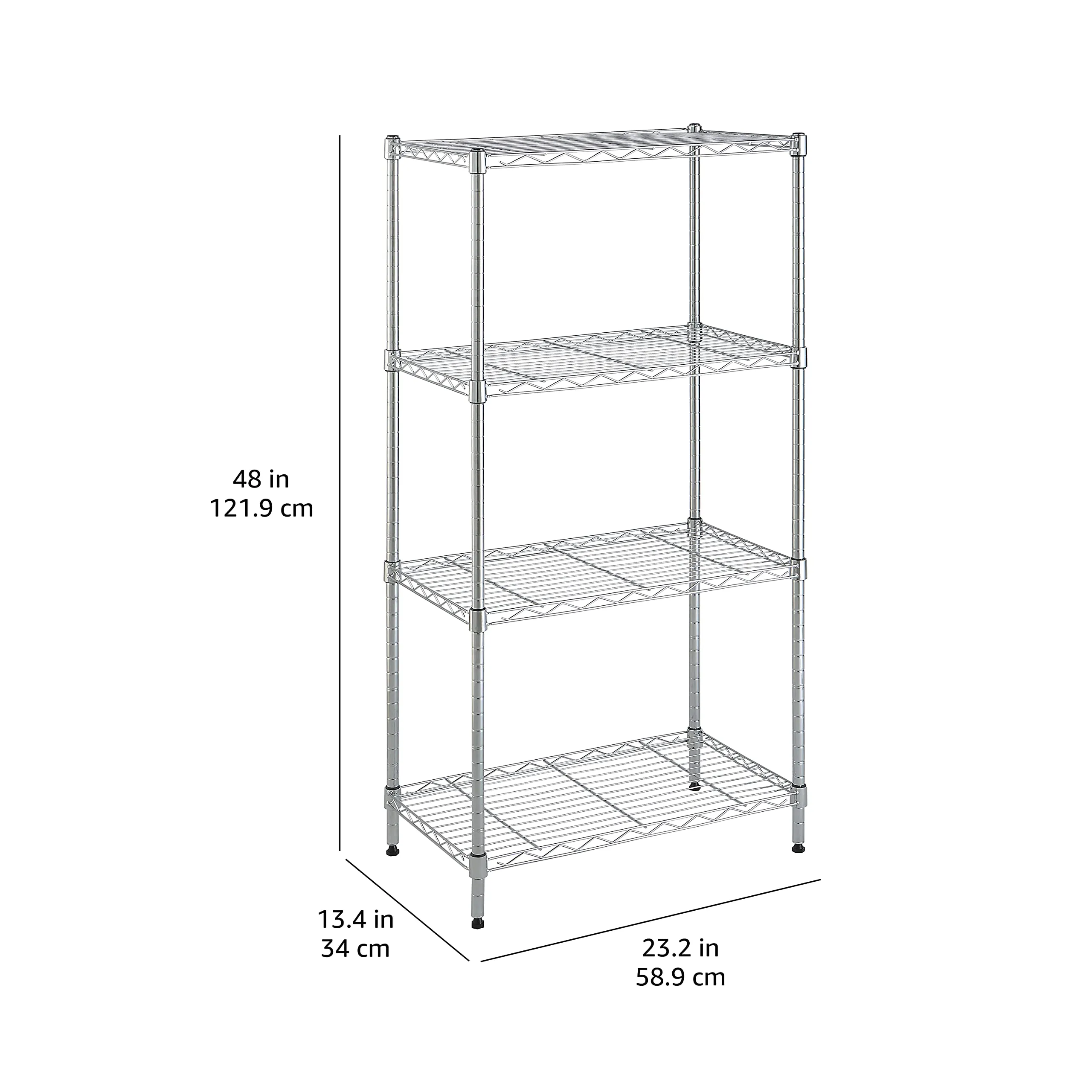 Amazon Basics Scaffaliera a 4 ripiani, Cromo, 34 x 59 x 122 cm - immagine 8