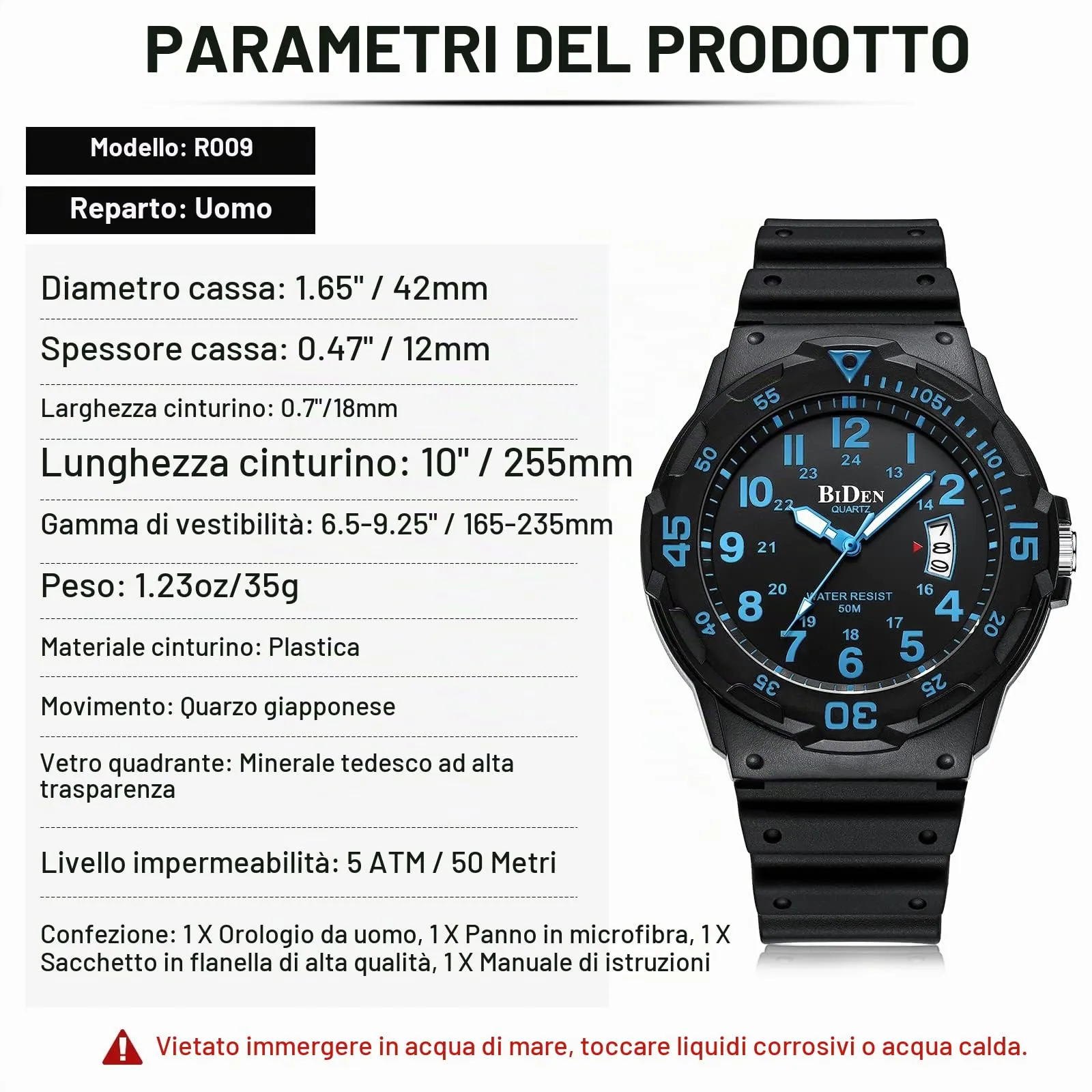 HANPOSH Orologio Uomo Analogico Quarzo Impermeabile con Data Luminosa R009 - immagine 8