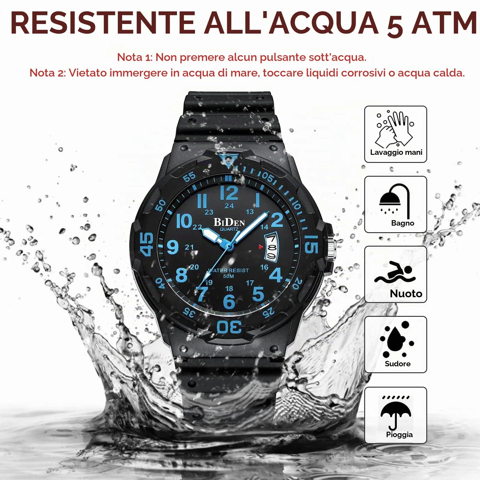 HANPOSH Orologio Uomo Analogico Quarzo Impermeabile con Data Luminosa R009 - immagine 9