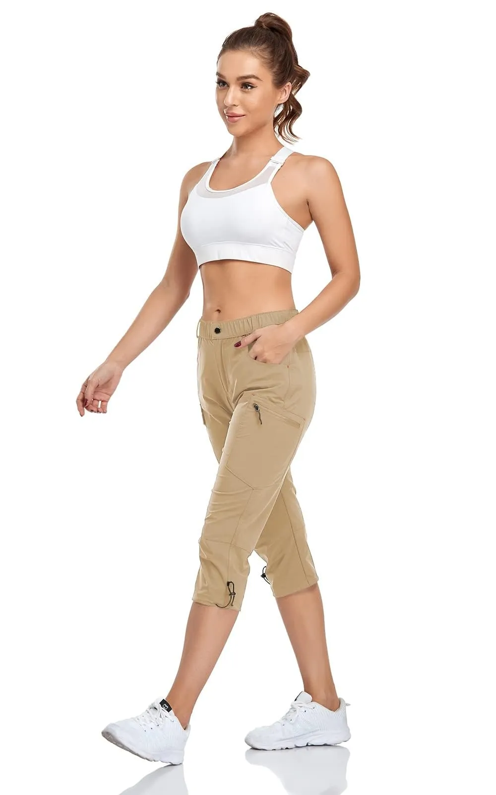 GymBrave Pantaloni Trekking Donna Cargo Capri 3/4 Estivi Leggeri, Kaki, XL - immagine 3
