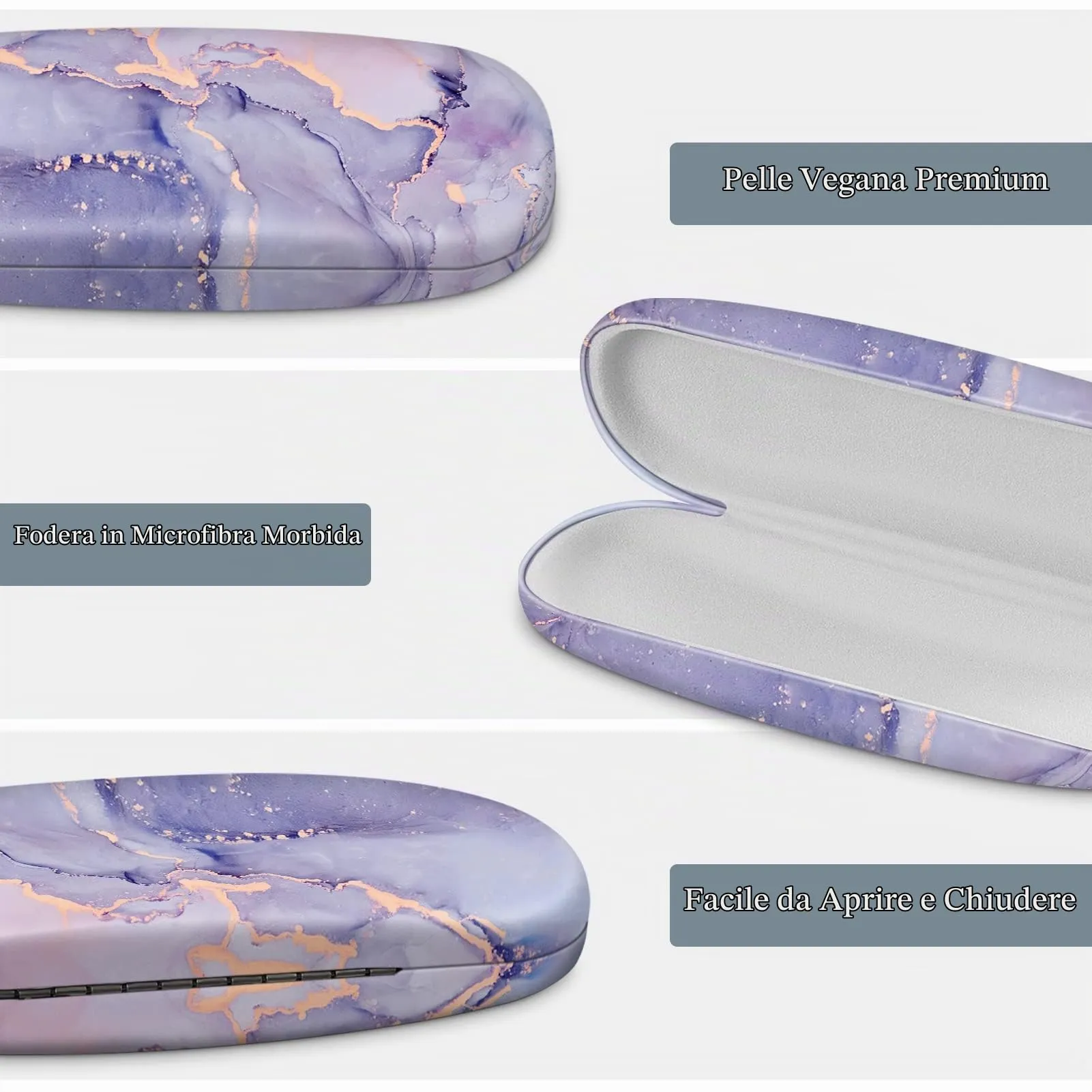 FINTIE Custodia Occhiali Rigida in Ecopelle, Marmo Viola - immagine 2