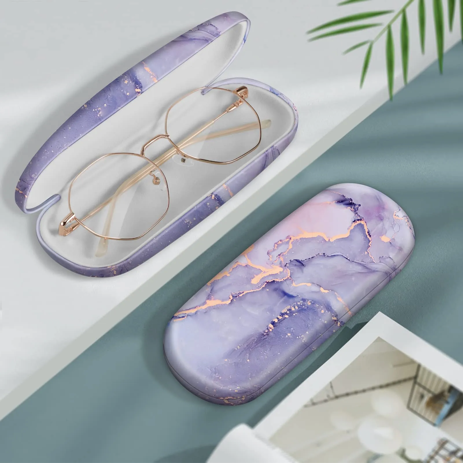 FINTIE Custodia Occhiali Rigida in Ecopelle, Marmo Viola - immagine 4