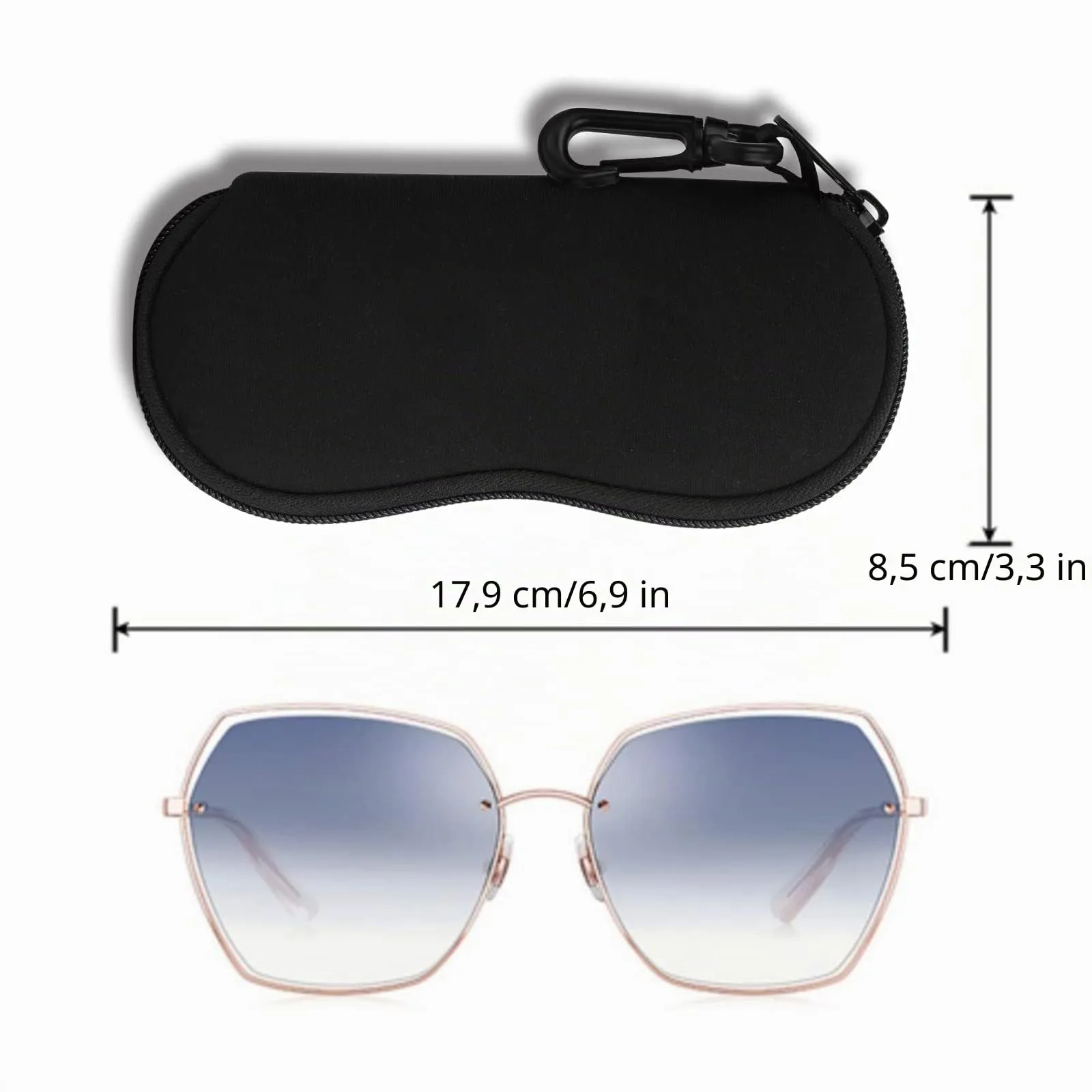 Hion Custodia per occhiali da sole in neoprene con cerniera e clip da cintura, confezione da 2 pezzi - immagine 2