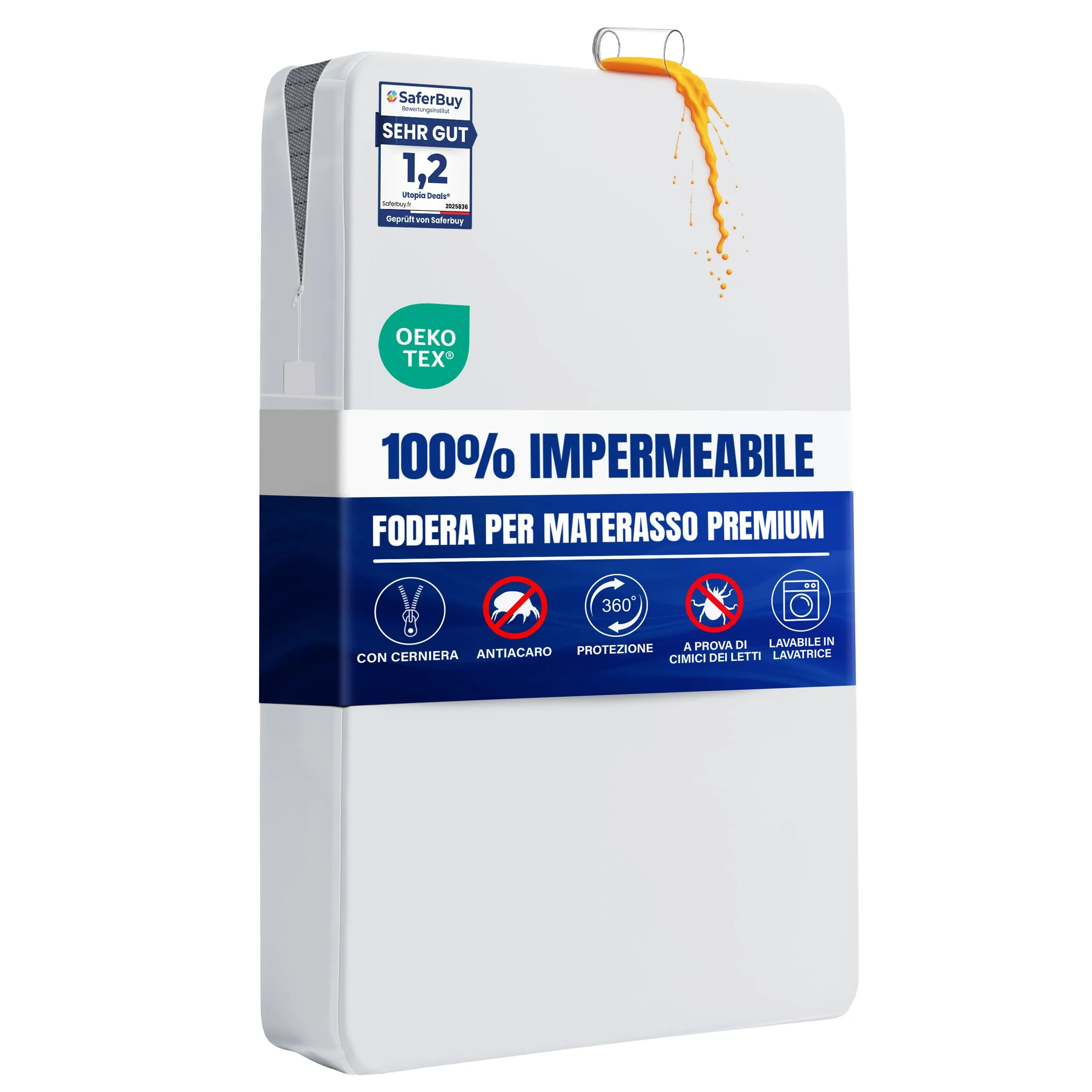 Utopia Bedding Coprimaterasso Integrale Impermeabile Premium 160 x 200 x 30 cm con Zip - immagine 1
