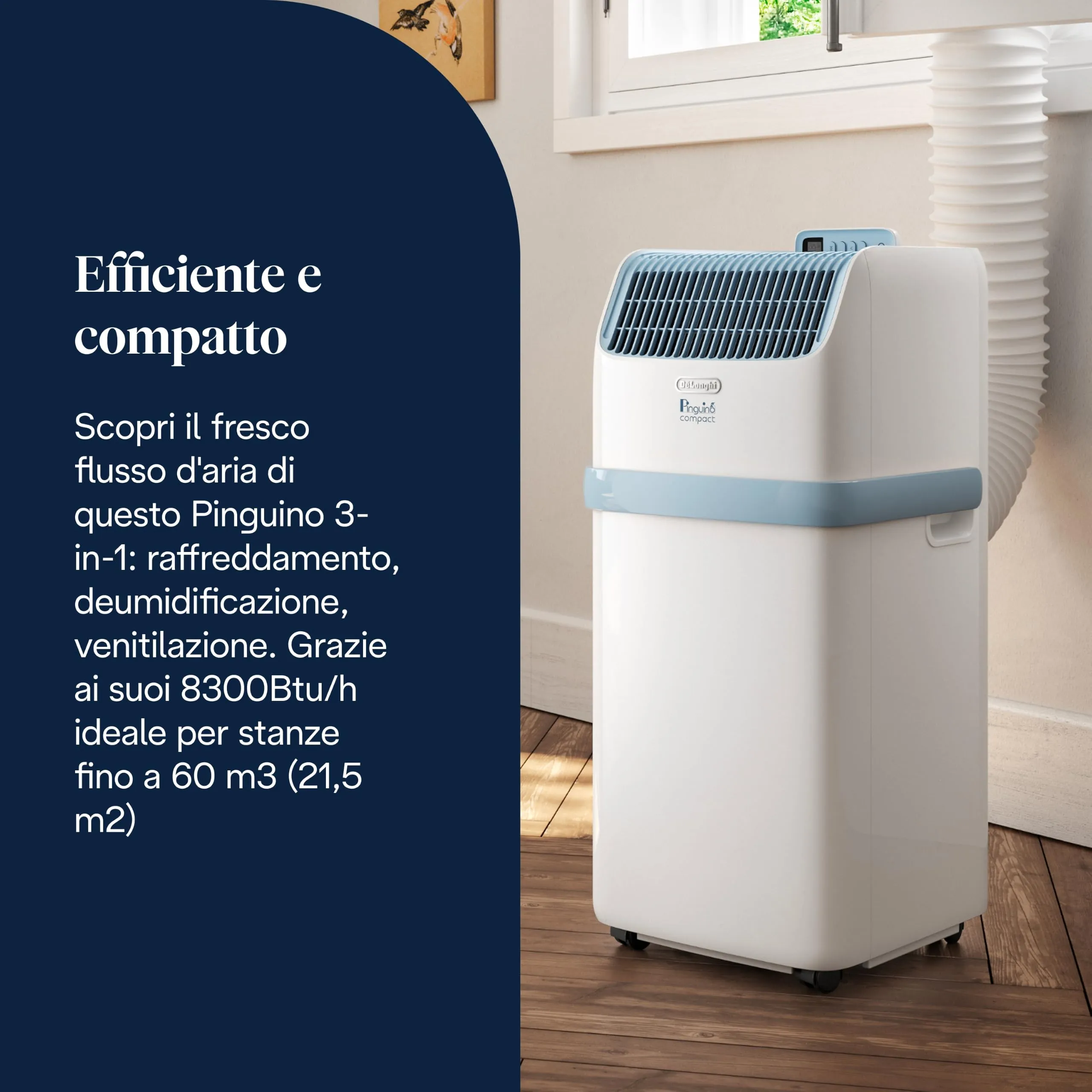 De'Longhi Pinguino Compact ES72 YOUNG Condizionatore Portatile 8.300 BTU/h, 2.1 kW, Bianco - immagine 4