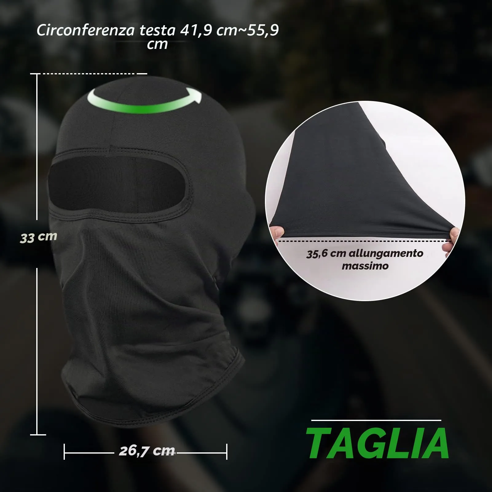 LONGKING Passamontagna Antivento Traspirante Verde Militare - immagine 6