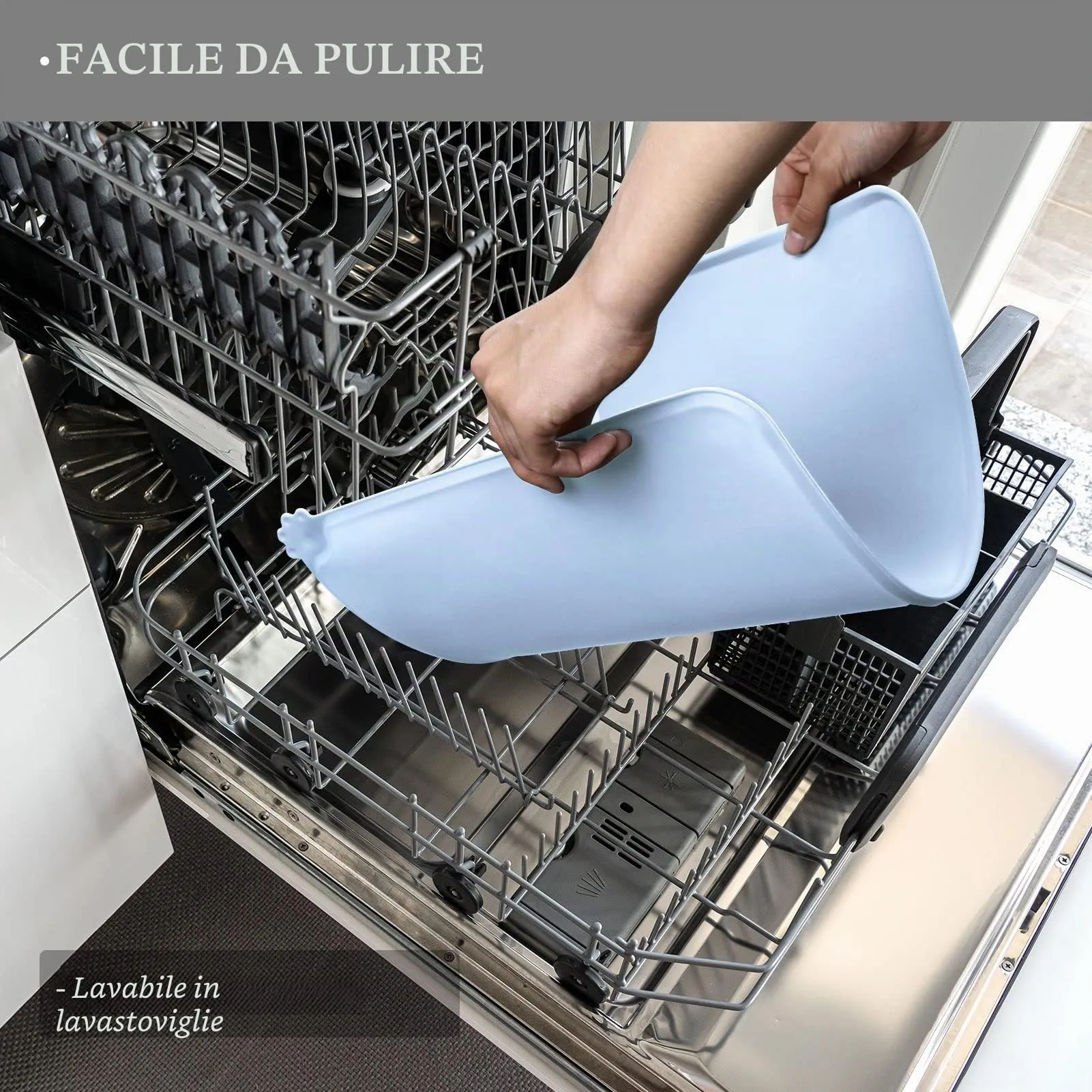Reopet Tappetino in Silicone per Cibo e Acqua per Animali Domestici, Impermeabile con Bordi Rialzati, 60 x 40 cm, Blu Nave da Guerra - immagine 5