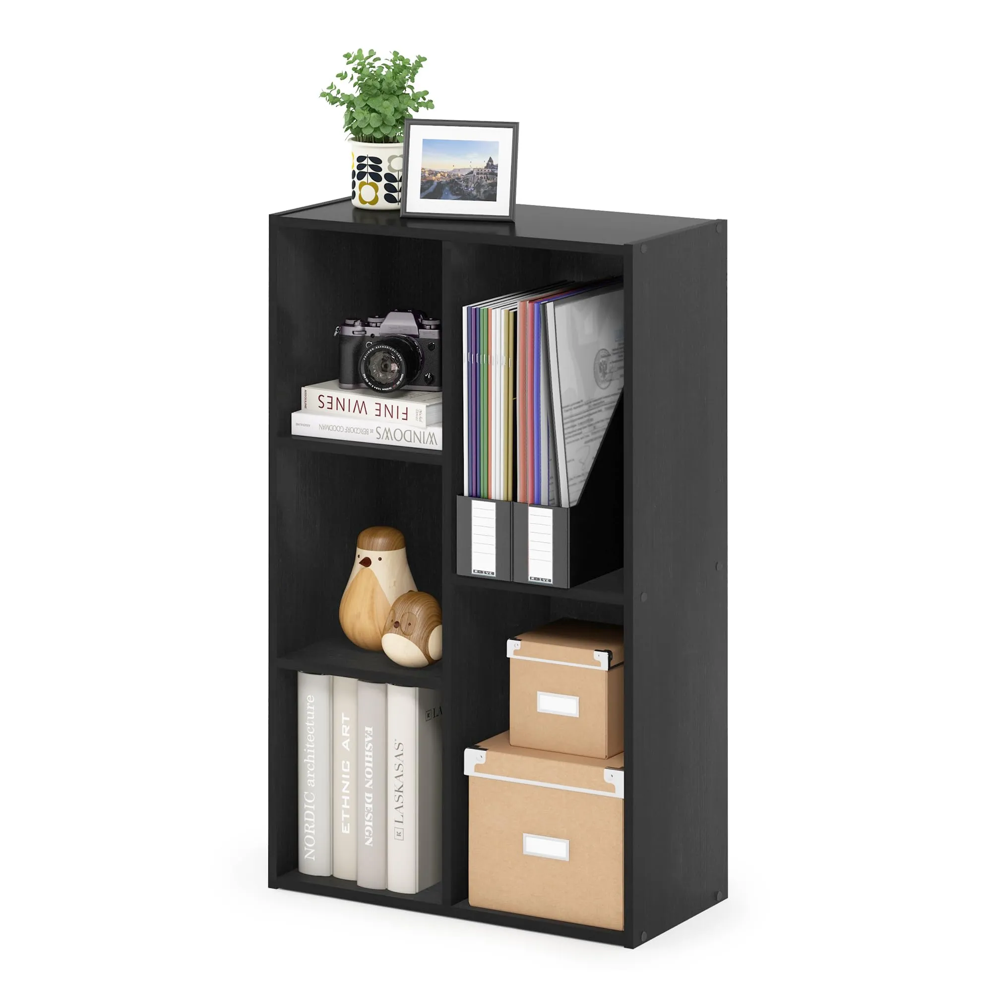 Furinno Luder 5-Cube Scaffale Aperto, Legno Nero - immagine 1