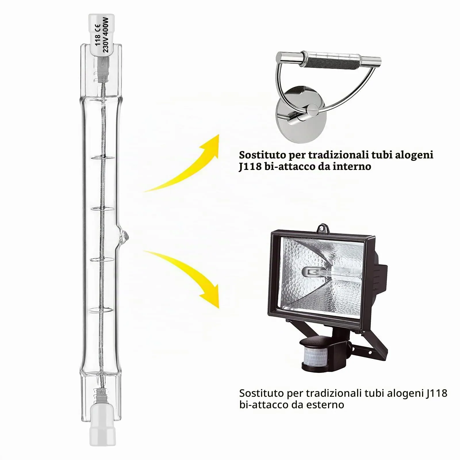 Jaenmsa Lampadina Alogena R7S 118mm, 400W 230V, Dimmerabile, Bianco Caldo 2700K, Confezione da 5 - immagine 3