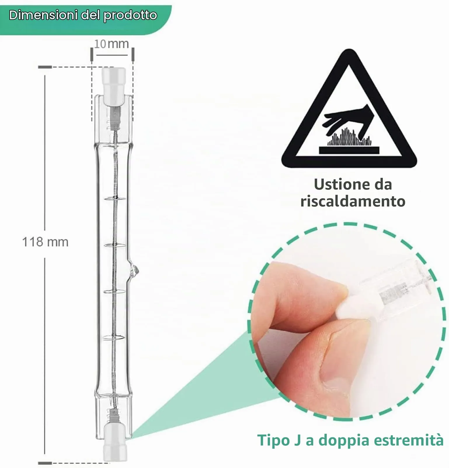 Jaenmsa R7S 118mm Lampadina Alogena, 150W, 2700K, 230V, Confezione da 5 - immagine 2