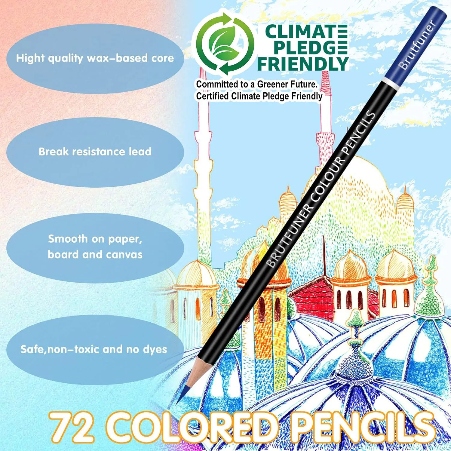 Melifluo Set di 72 Matite Colorate con Custodia Nera, MF PB-72 - immagine 2