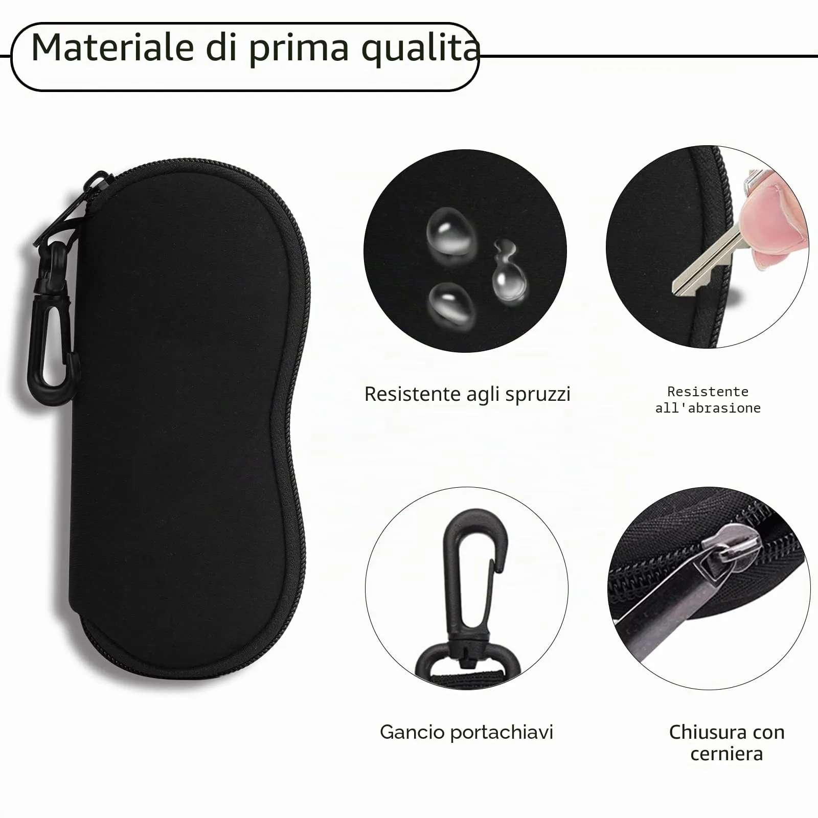 Hion Custodia morbida per occhiali da sole in neoprene con clip da cintura e cerniera - immagine 5