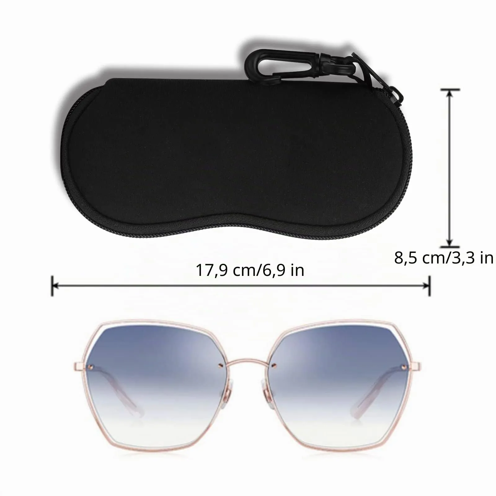 Hion Custodie per occhiali da sole in neoprene con clip da cintura e cerniera, confezione da 2 pezzi - immagine 2