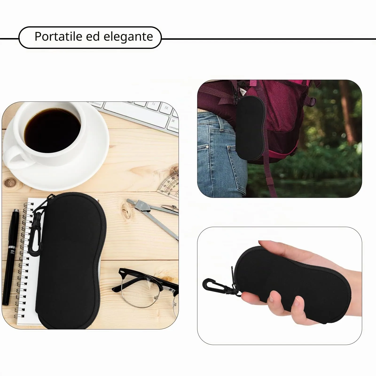 Hion Custodie per occhiali da sole in neoprene con clip da cintura e cerniera, confezione da 2 pezzi - immagine 3