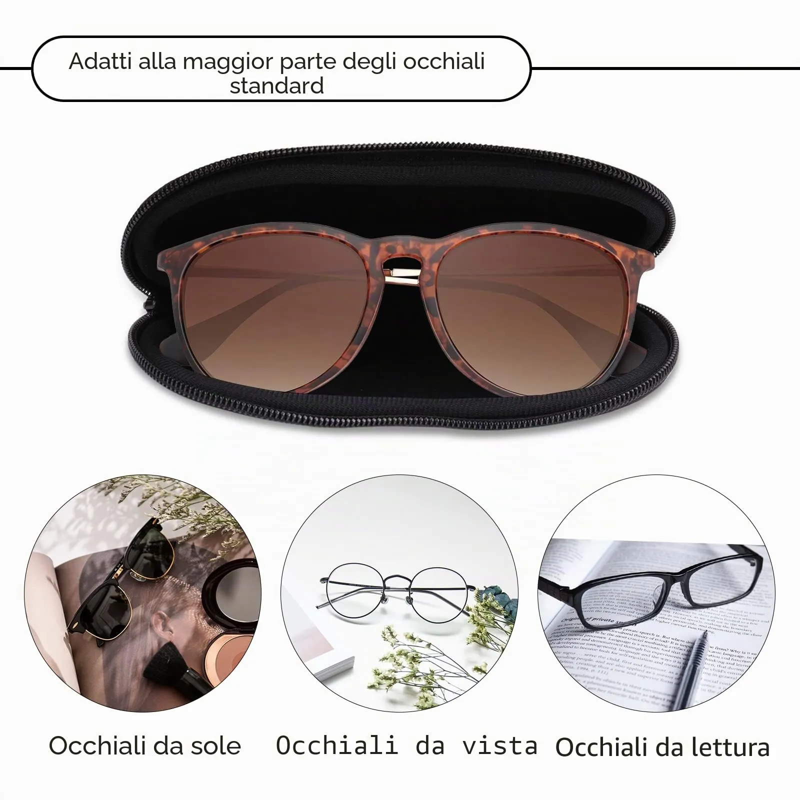 Hion Custodie per occhiali da sole in neoprene con cerniera e clip da cintura, stampate, confezione da 2 pezzi - immagine 4