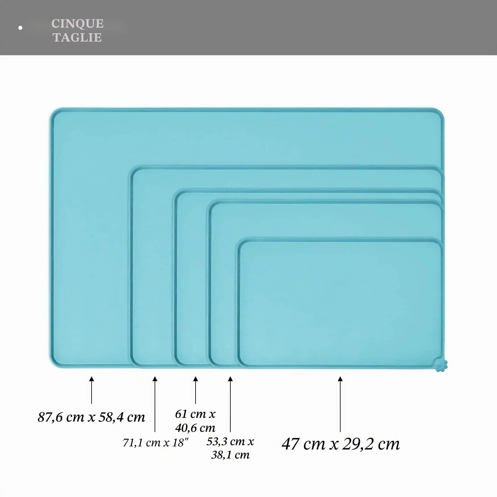 Reopet Tappetino in Silicone per Cibo e Acqua per Animali Domestici, Impermeabile e Antispill, 53 x 37 cm, Turchese - immagine 2
