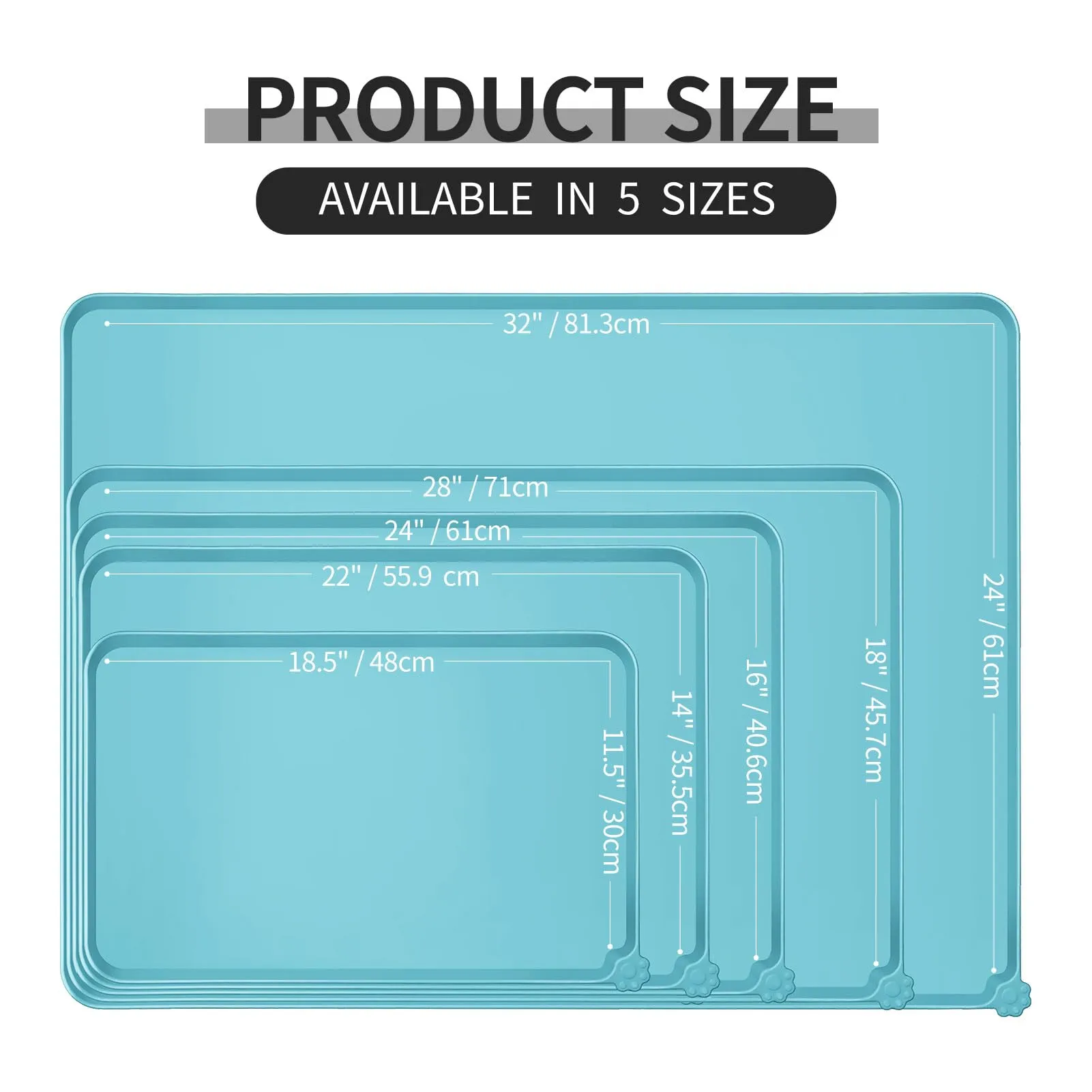 Reopet Tappetino in Silicone per Cibo e Acqua per Animali Domestici, Impermeabile e Antispill, 47 x 30 cm, Turchese - immagine 2