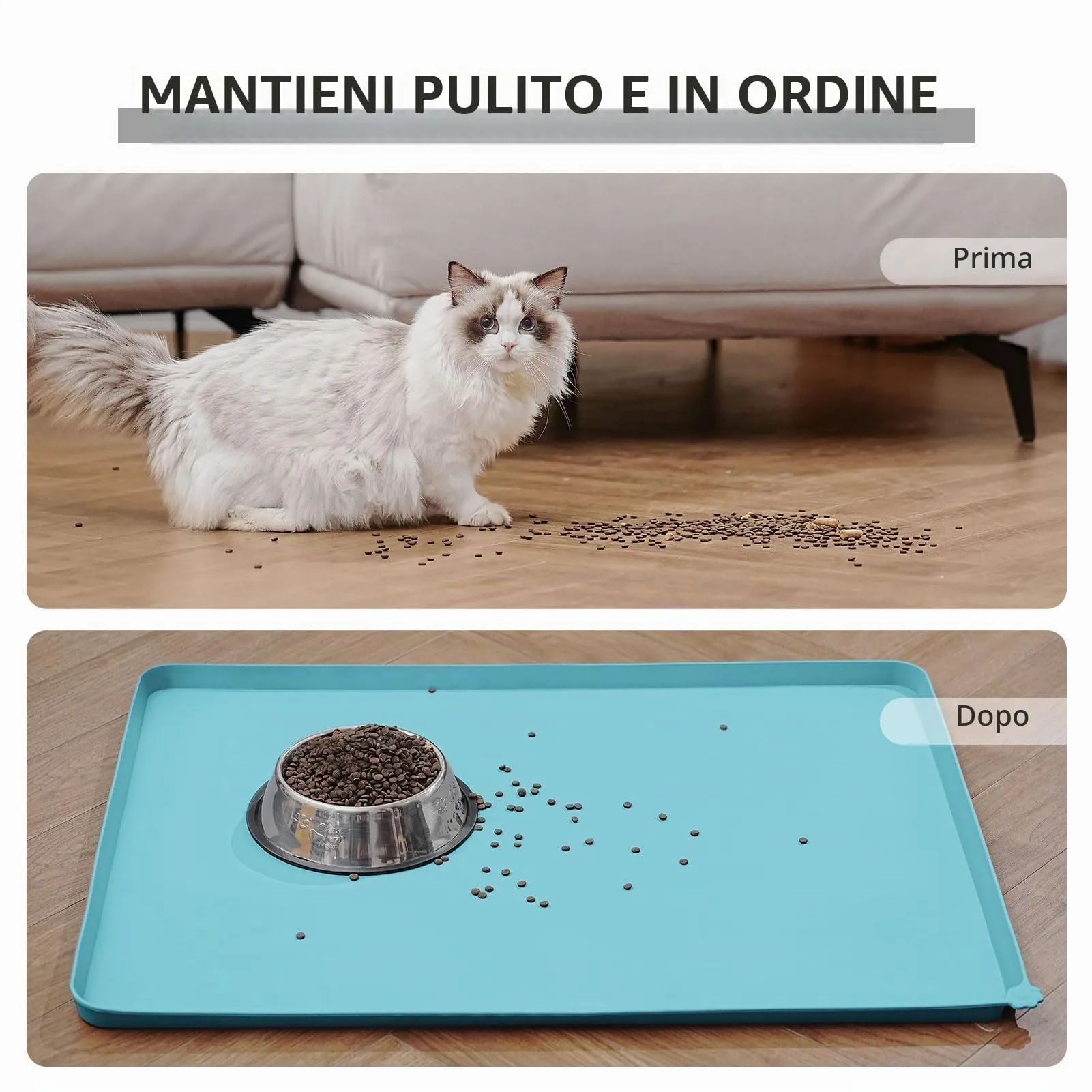 Reopet Tappetino in Silicone per Cibo e Acqua per Animali Domestici, Impermeabile e Antispill, 47 x 30 cm, Turchese - immagine 6