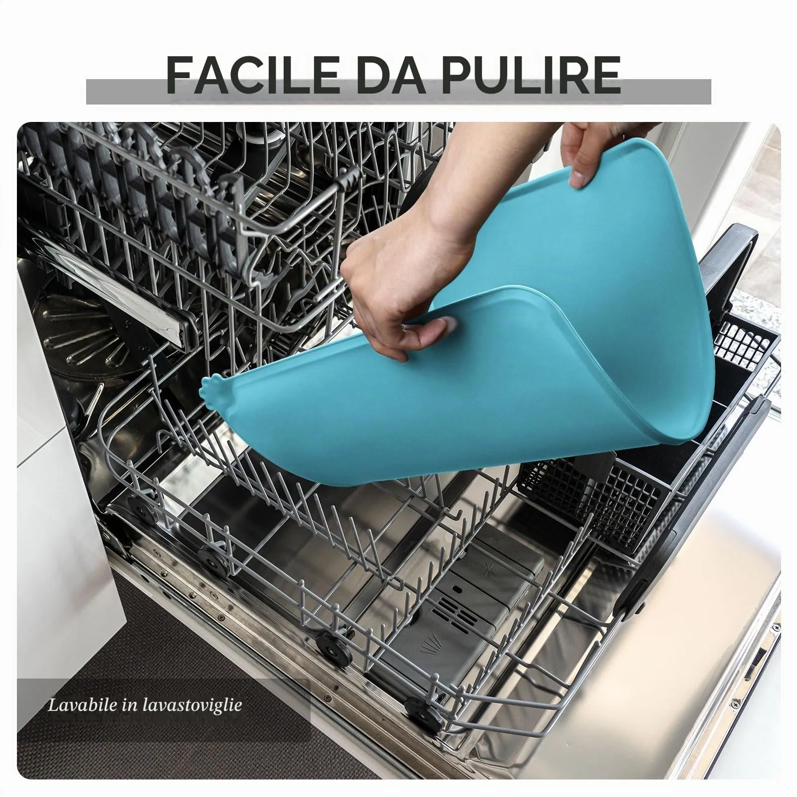 Reopet Tappetino in Silicone per Cibo e Acqua per Animali Domestici, Impermeabile e Antispill, 47 x 30 cm, Turchese - immagine 7