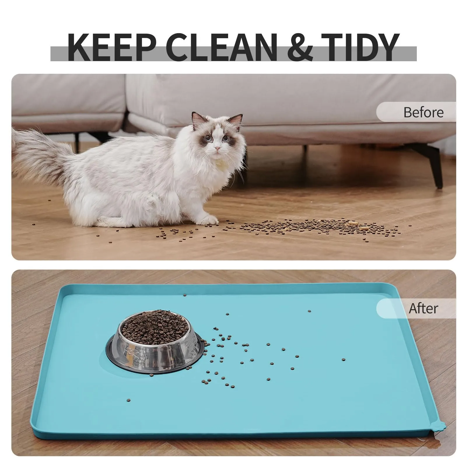Reopet Tappetino in Silicone per Cibo e Acqua per Animali Domestici, Impermeabile e Antispill, 71 x 45 cm, Turchese - immagine 6