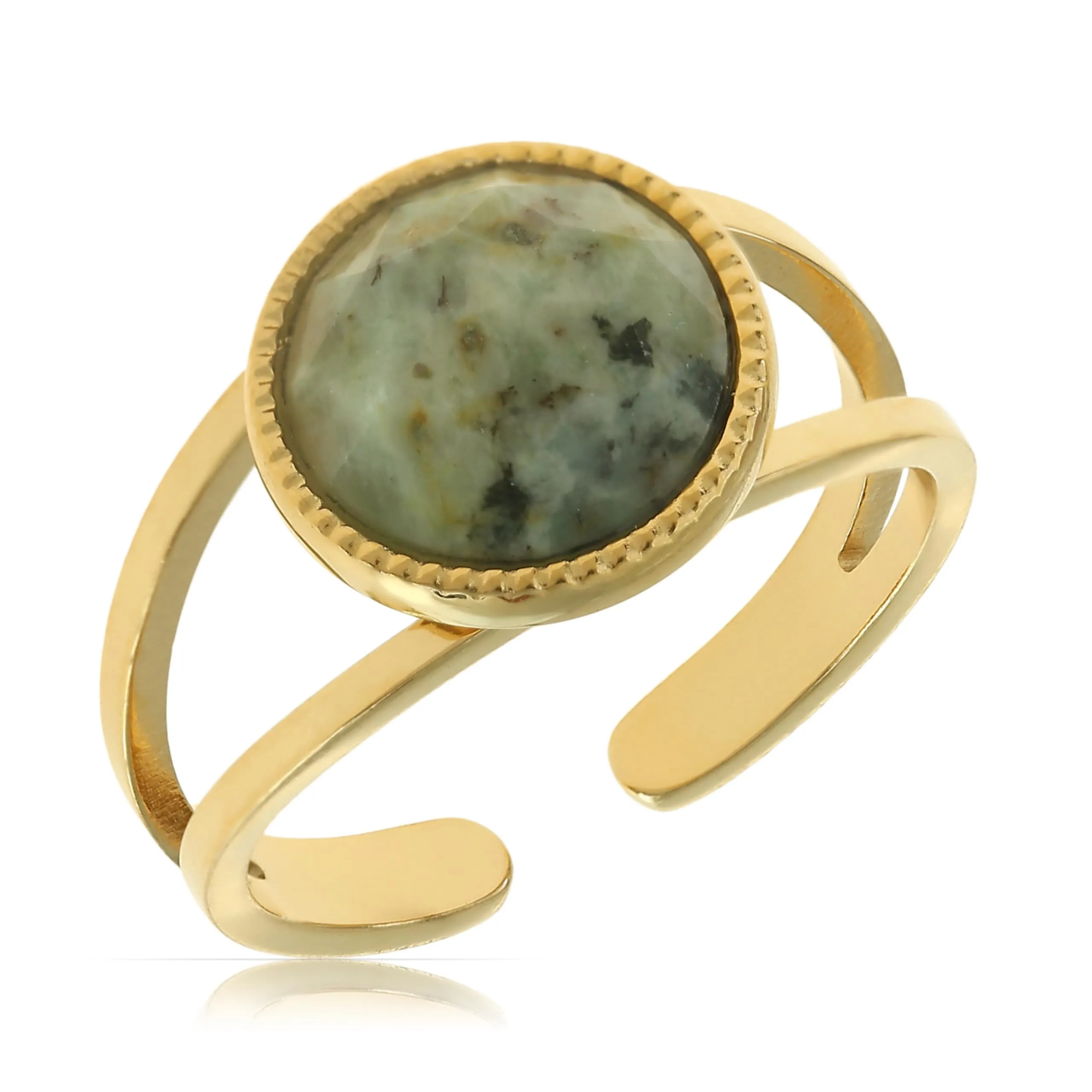Made by Nami Anello Donna Regolabile in Acciaio Chirurgico Oro con Pietra Naturale Boho - immagine 1