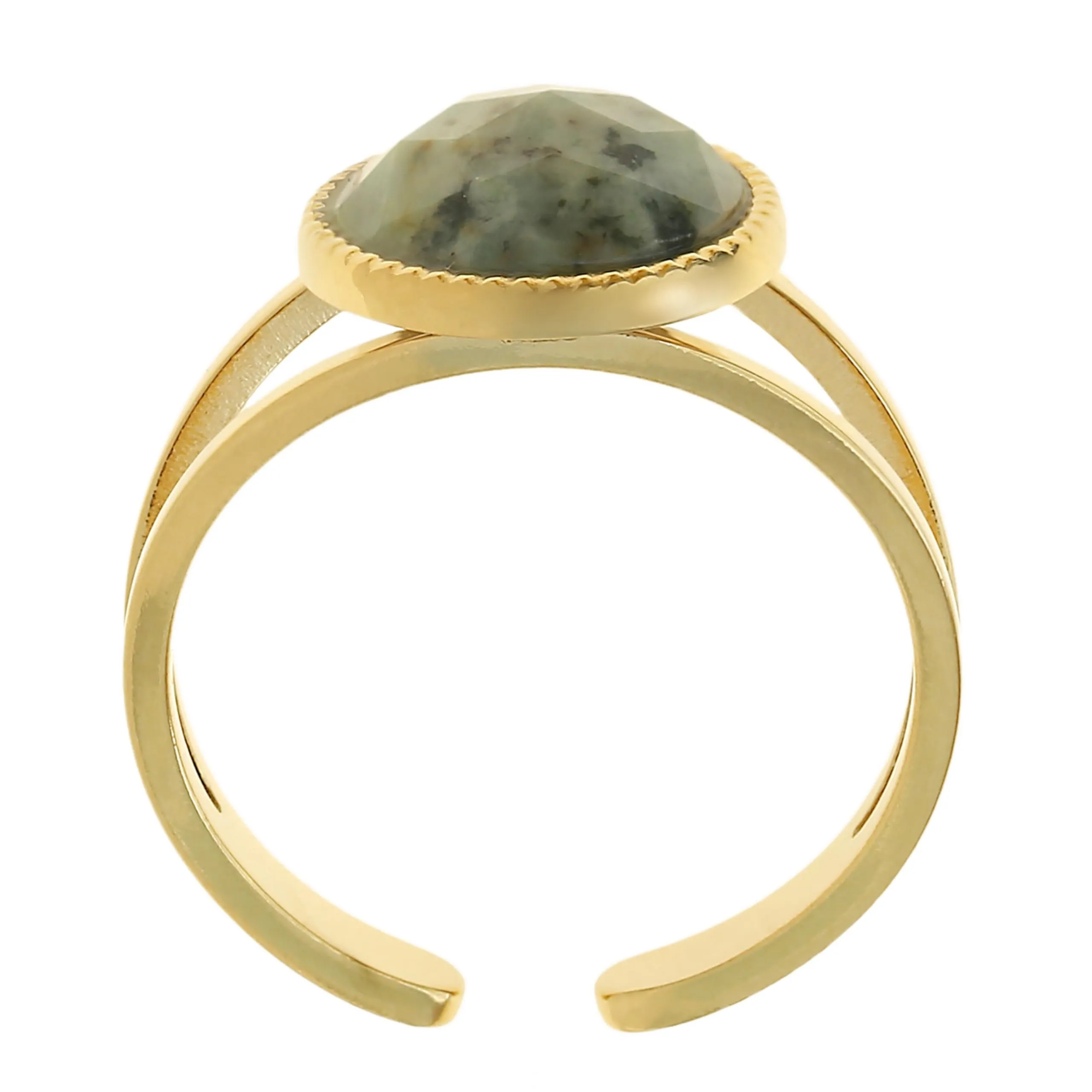 Made by Nami Anello Donna Regolabile in Acciaio Chirurgico Oro con Pietra Naturale Boho - immagine 5