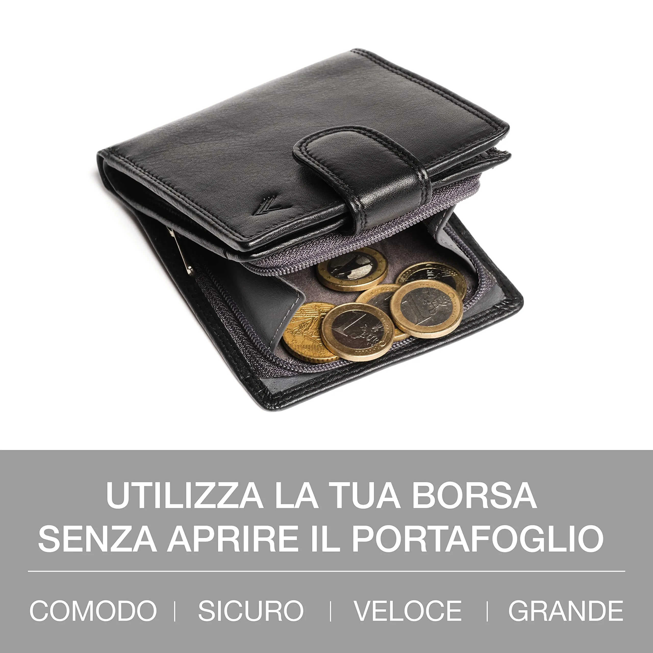 Lavalen Portafoglio Uomo in Pelle Vera RFID con Portamonete Grande - immagine 5