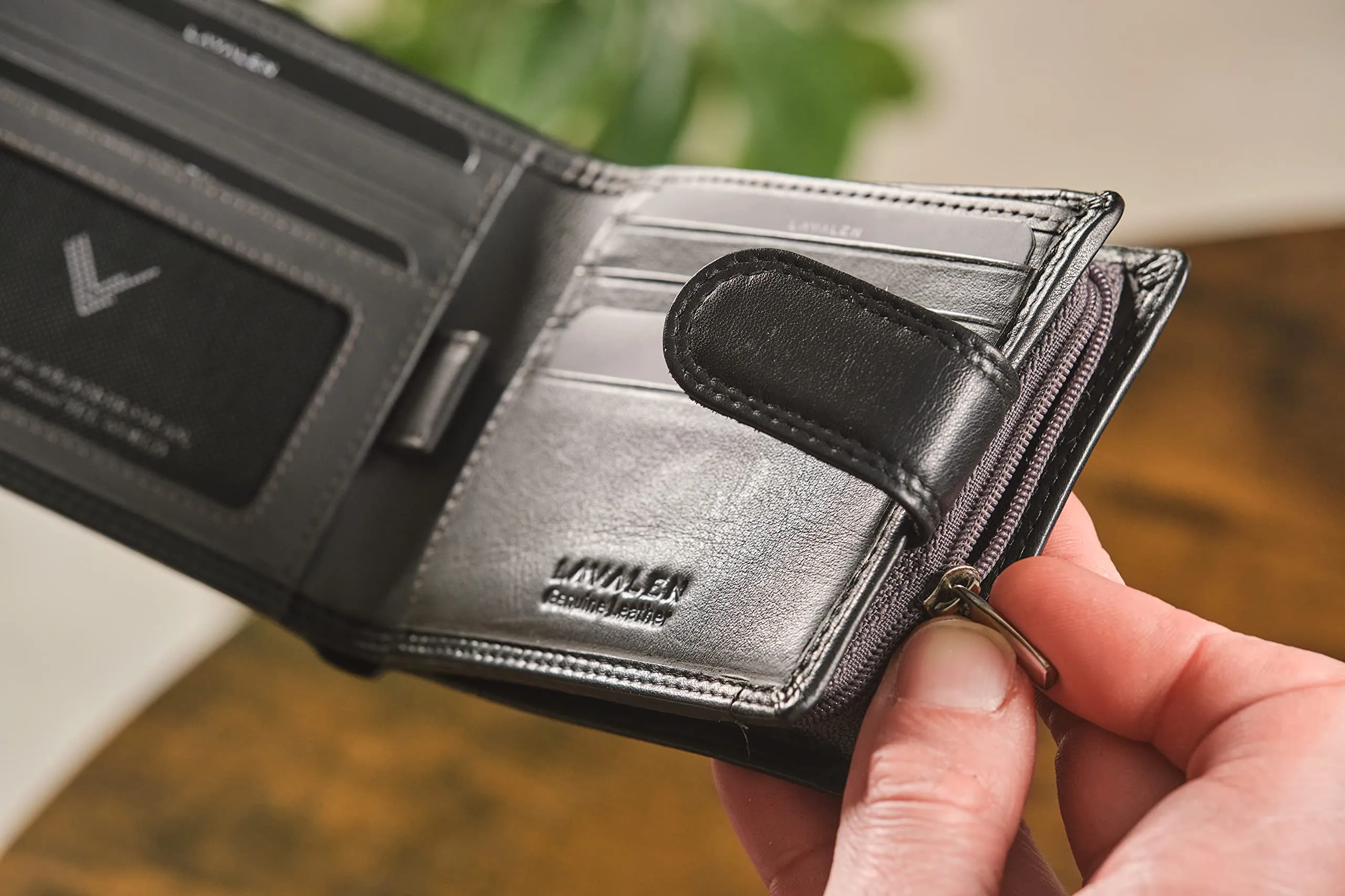 Lavalen Portafoglio Uomo in Pelle Vera RFID con Portamonete Grande - immagine 8