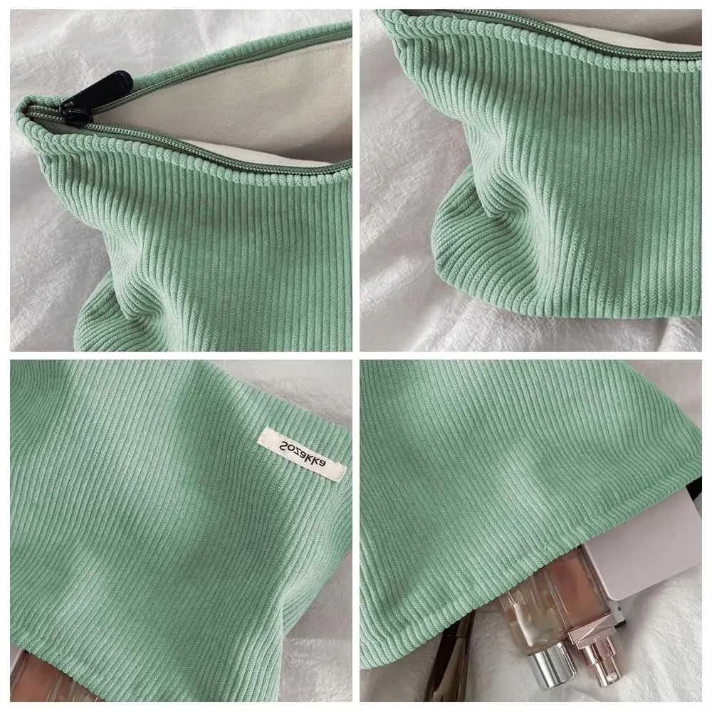 HMCEY Pochette Portatutto in Tela per Cosmetici e Trucchi con Cerniera, Floreale, Verde - immagine 3