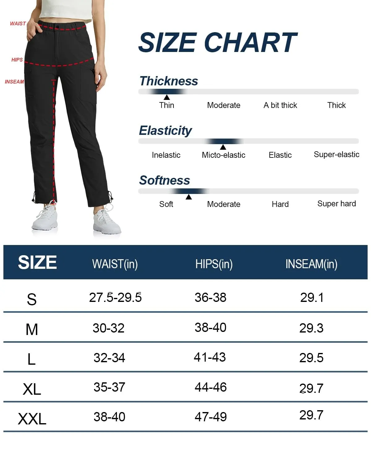 GymBrave Pantaloni Trekking Donna Cargo Capri 3/4 Estivi Nero S - immagine 7