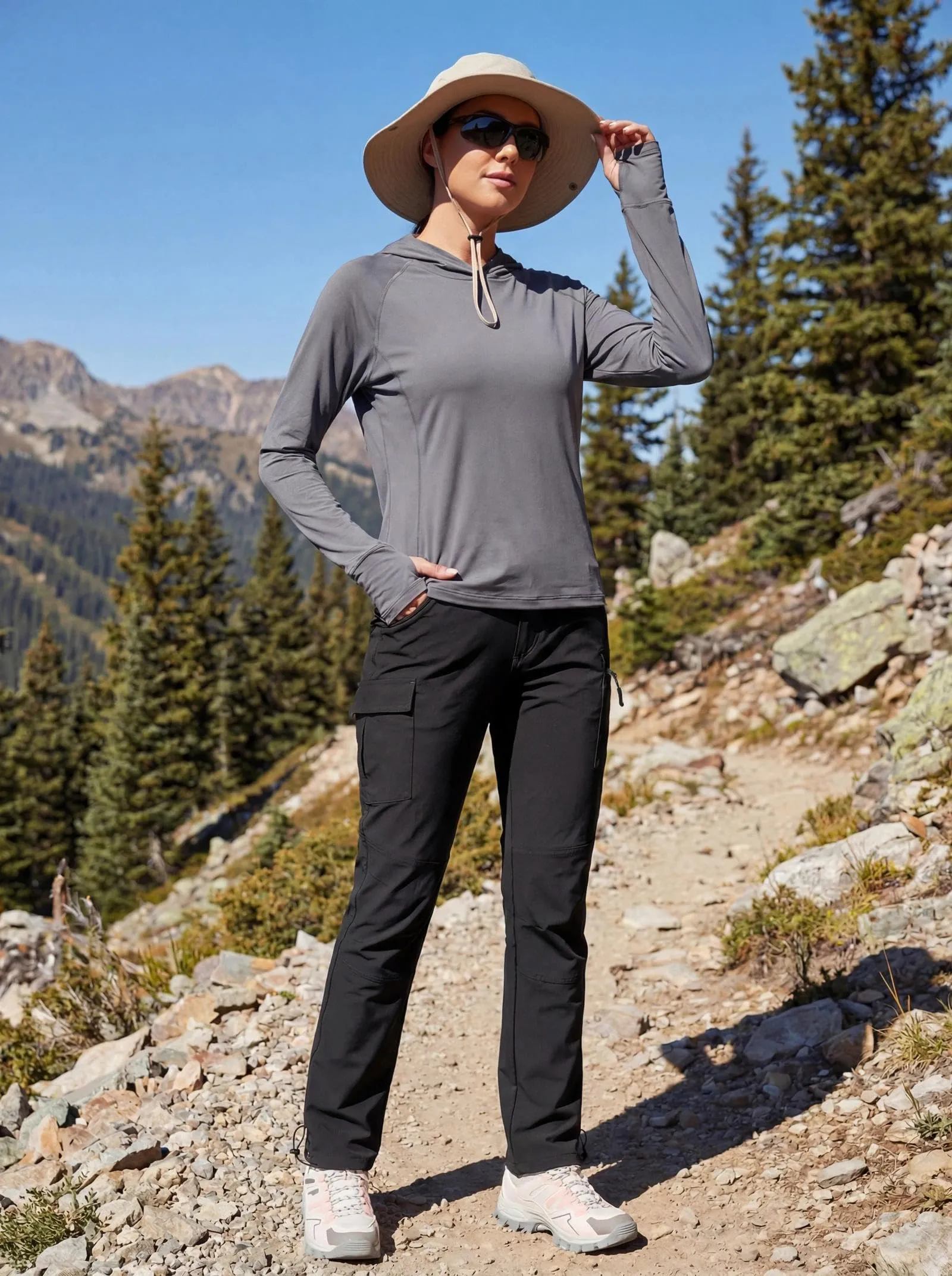 GymBrave Pantaloni Trekking Donna Cargo Capri 3/4 Estivi Nero L - immagine 3