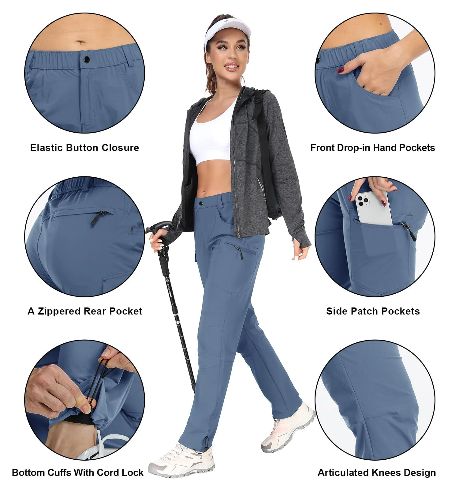 GymBrave Pantaloni Trekking Donna Cargo Capri 3/4 Estivi, Grigio Blu, XXL - immagine 5