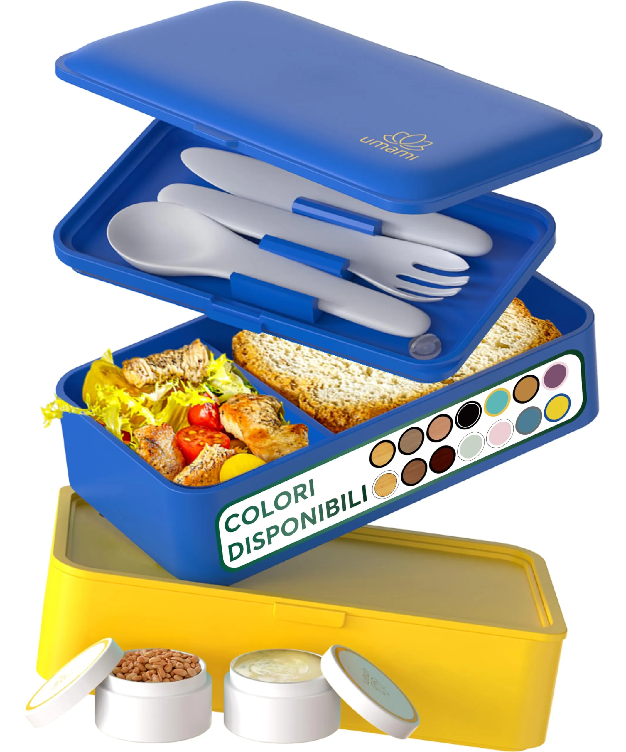 Umami Bento Box Porta Pranzo Ermetico con Scomparti, 1200 ml, Blu e Oro - immagine 1