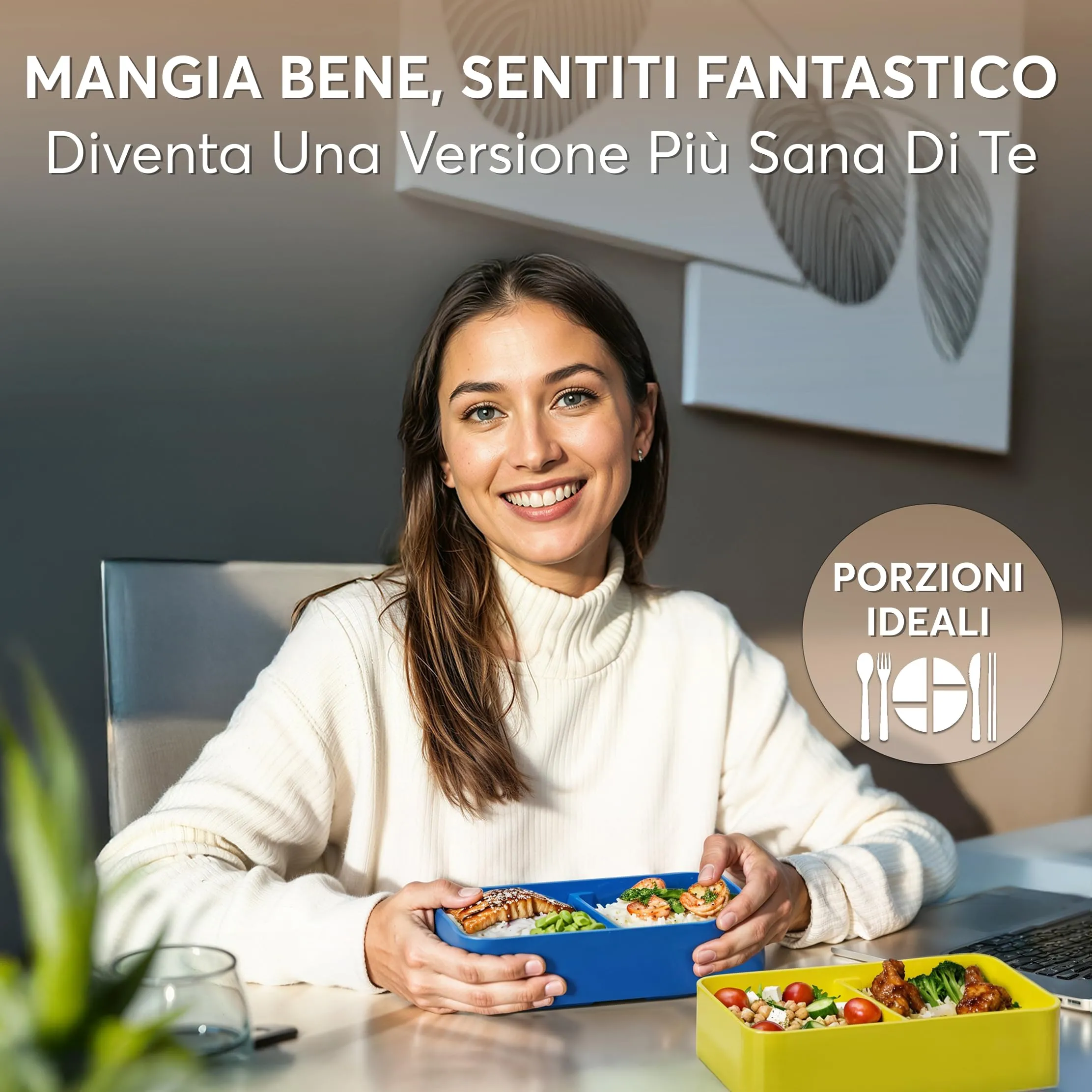 Umami Bento Box Porta Pranzo Ermetico con Scomparti, 1200 ml, Blu e Oro - immagine 2